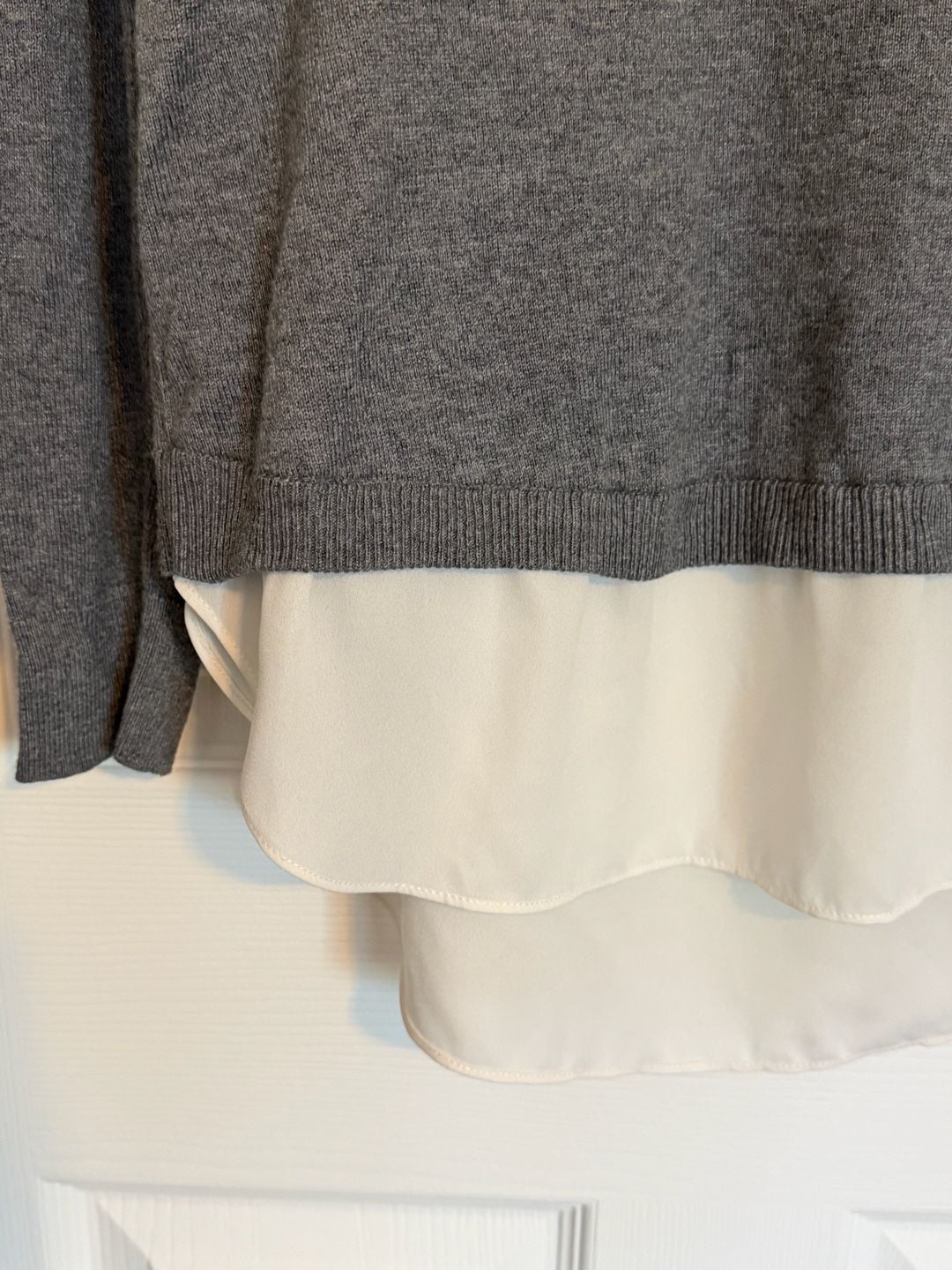 Loft Layered Sweater MP Gray White Mock Shirt Tail Open Back 4