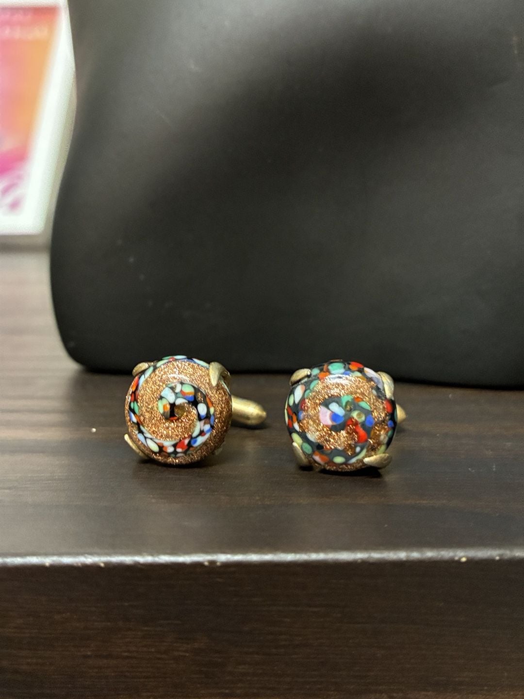 Swank Vintage 1950s Murano Style Millefiori Glass Gold Tone Cufflinks 3