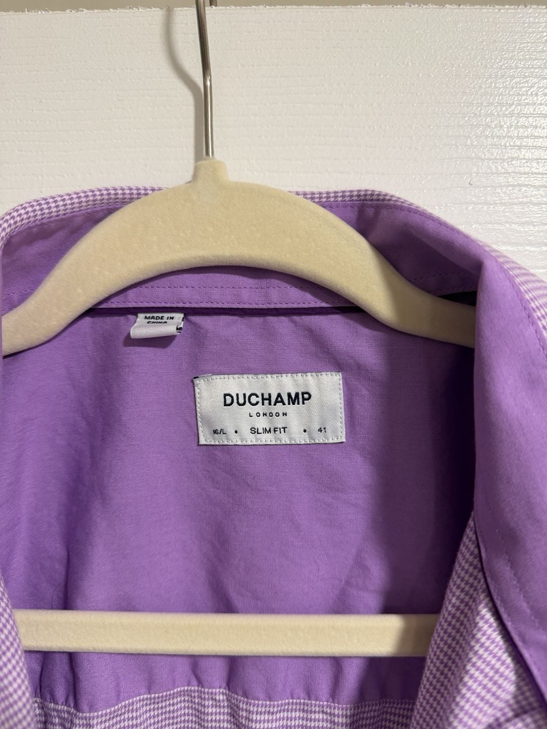 Duchamp London Dress Shirt Size 16/L 41 Purple Houndstooth Slim Fit 3