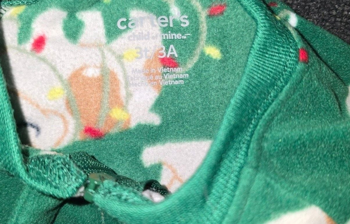 Carters Christmas Dog Footed Pajamas Size 3T Green 3