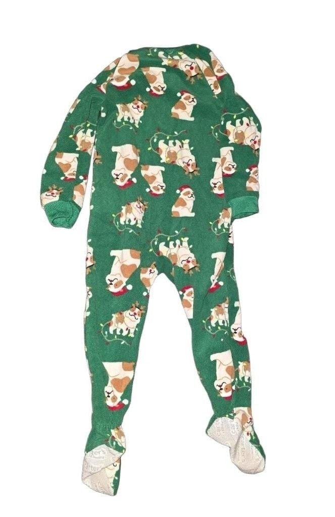 Carters Christmas Dog Footed Pajamas Size 3T Green 4