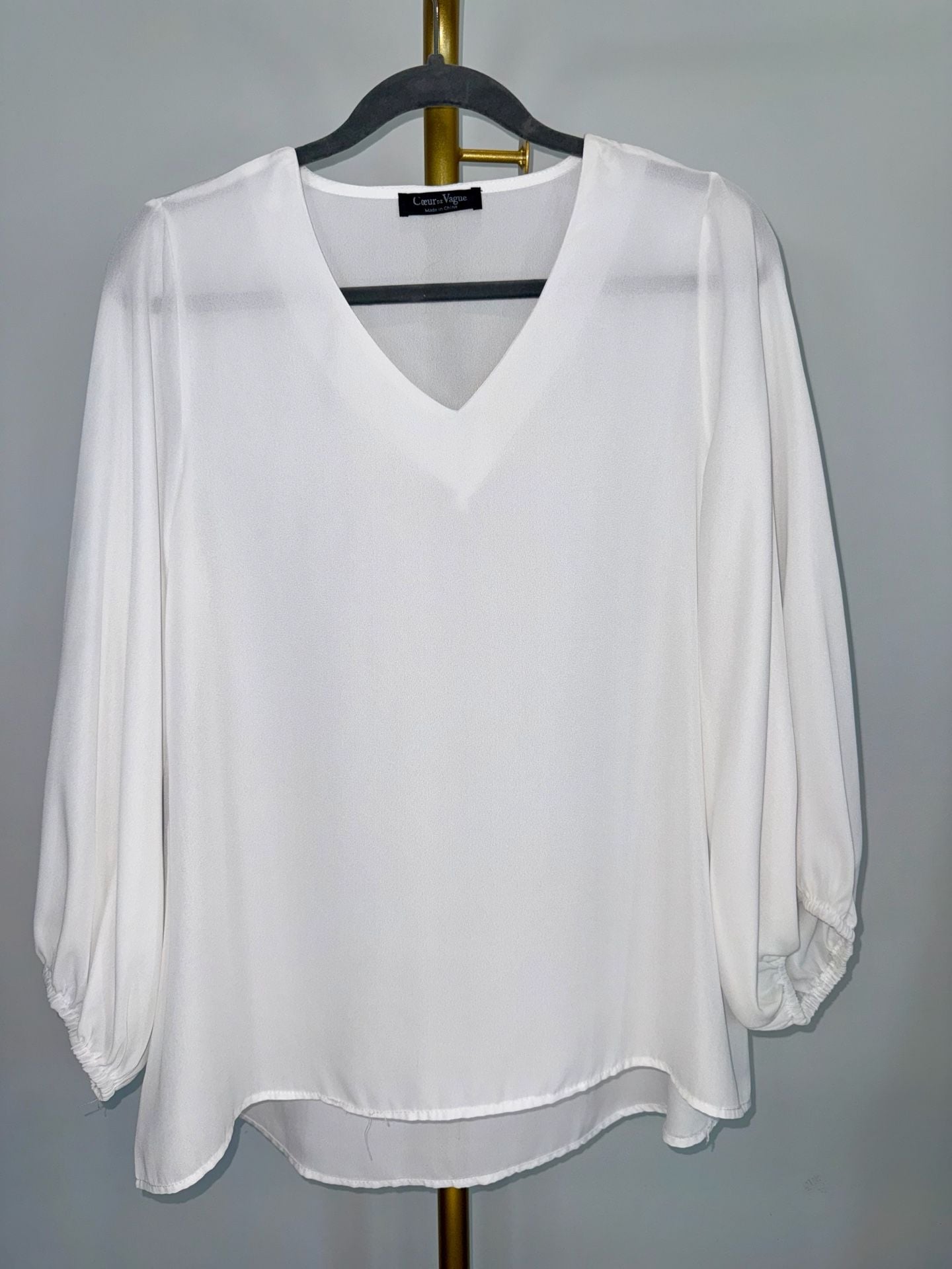 Coeur de Vague Blouse White Polyester V-Neck Long Sleeve 2