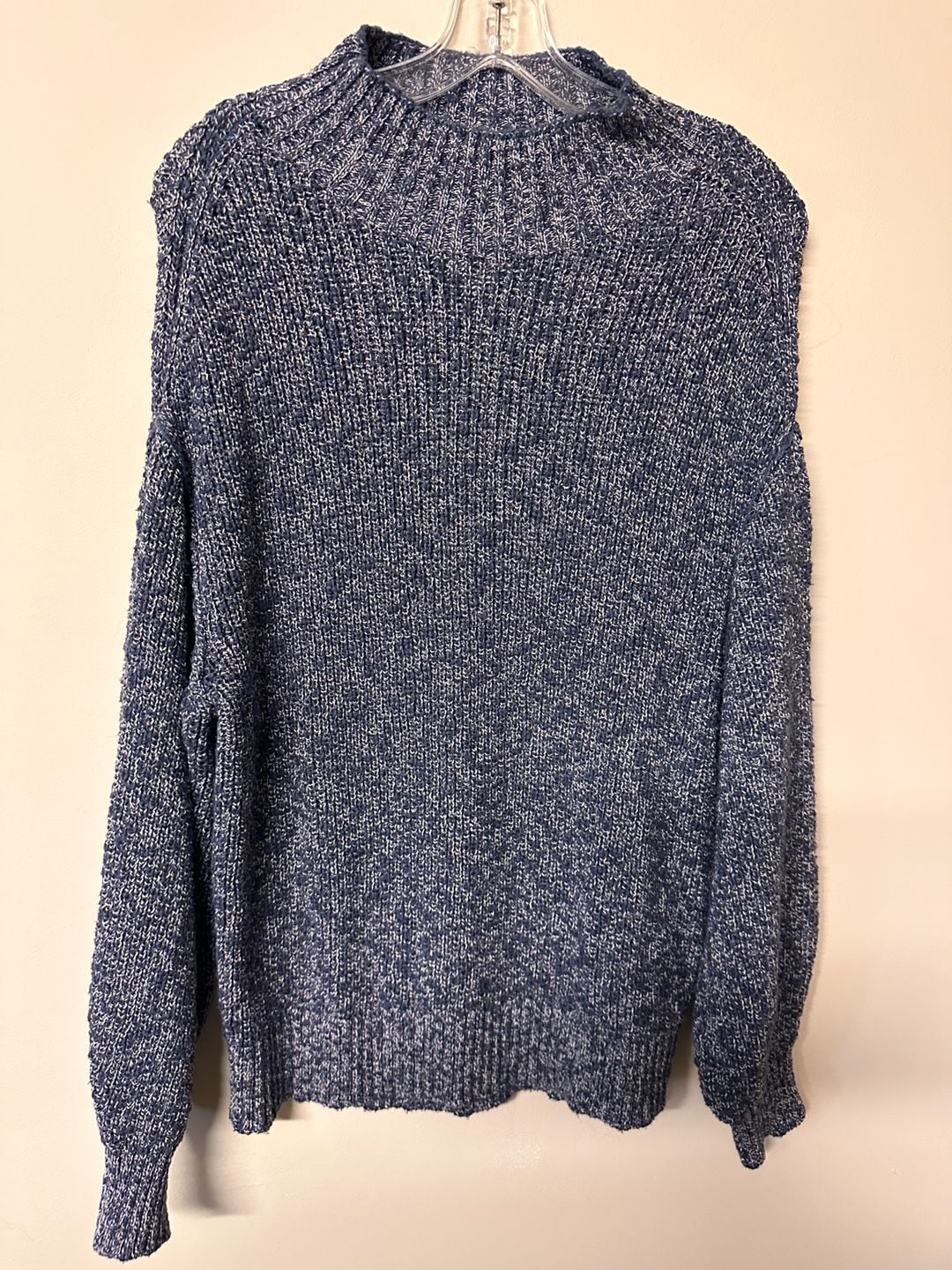 Aerie Mock Neck Sweater Size M Blue White Marled Chunky Knit Pullover 2