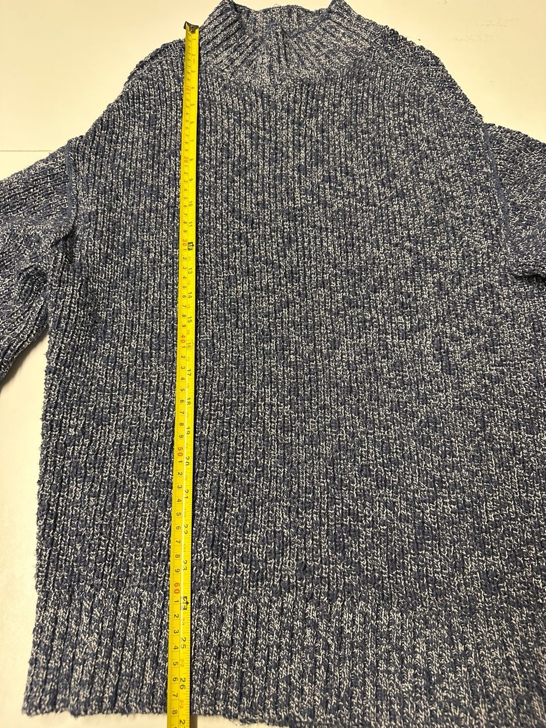 Aerie Mock Neck Sweater Size M Blue White Marled Chunky Knit Pullover 5