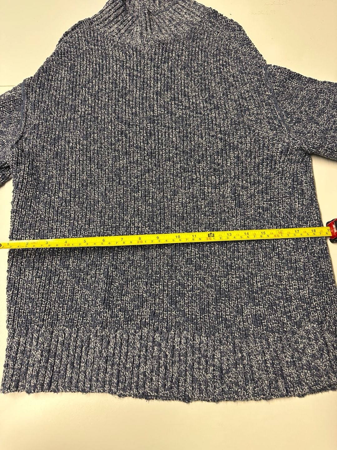 Aerie Mock Neck Sweater Size M Blue White Marled Chunky Knit Pullover 6