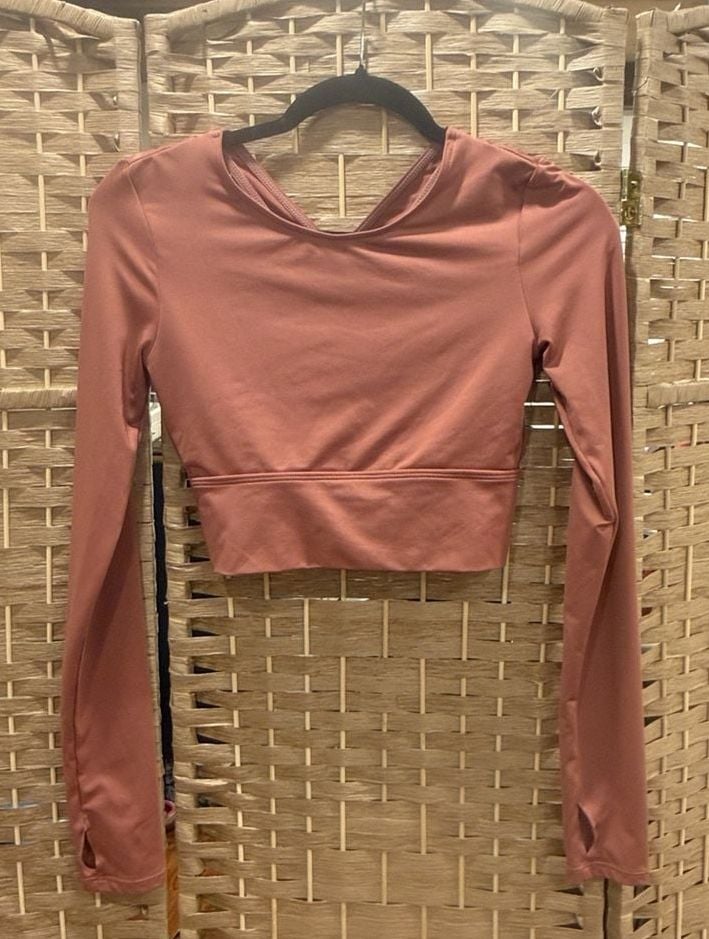 SHEIN Long Sleeve Crop Top Dusty Rose Pink Activewear S 2