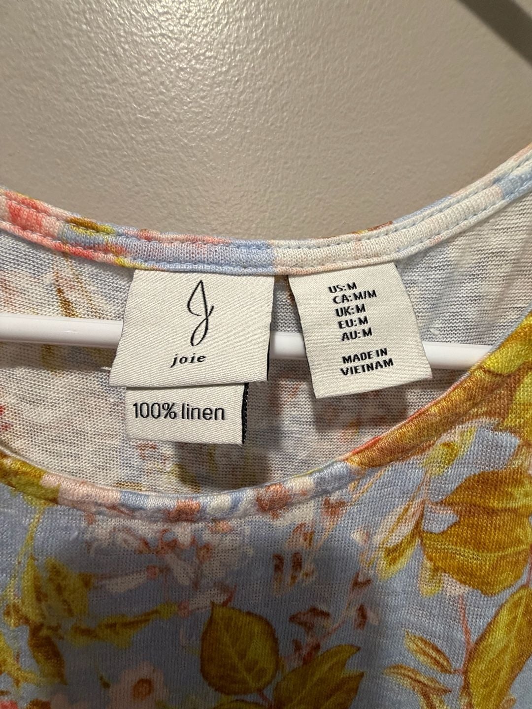 Joie Floral 100% Linen Blouse Size M Blue Cap Sleeve Top 3