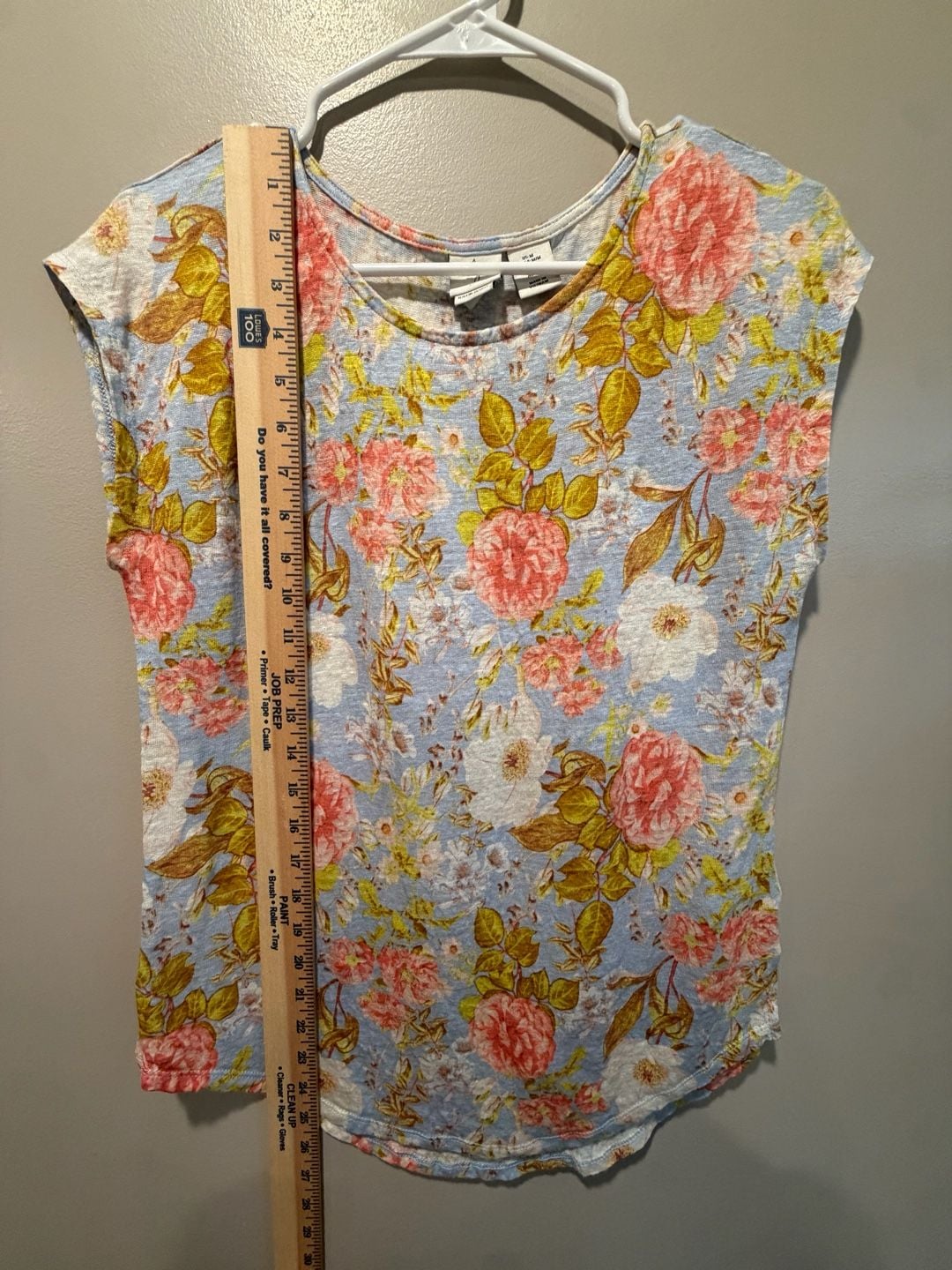Joie Floral 100% Linen Blouse Size M Blue Cap Sleeve Top 5