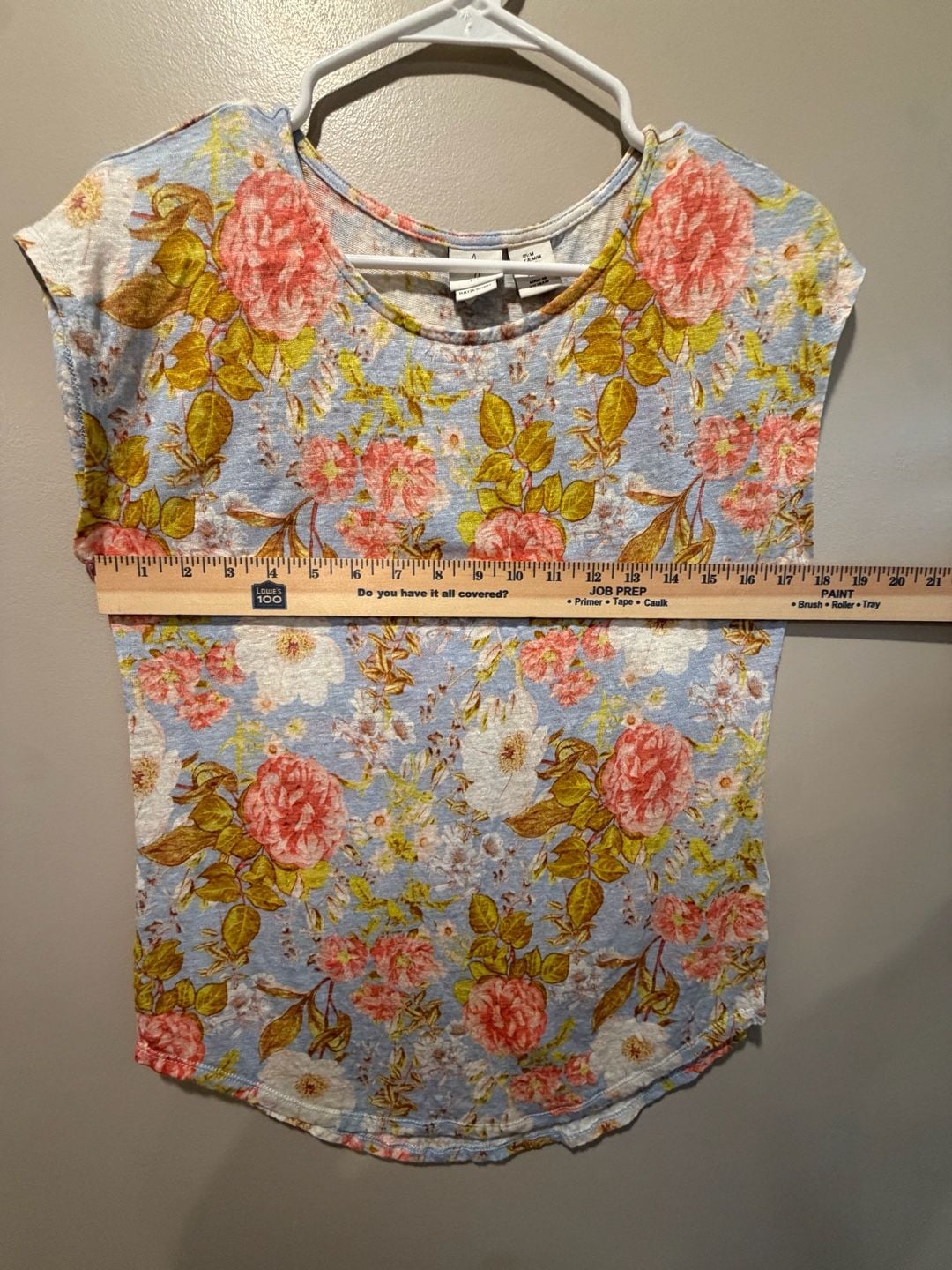 Joie Floral 100% Linen Blouse Size M Blue Cap Sleeve Top 6