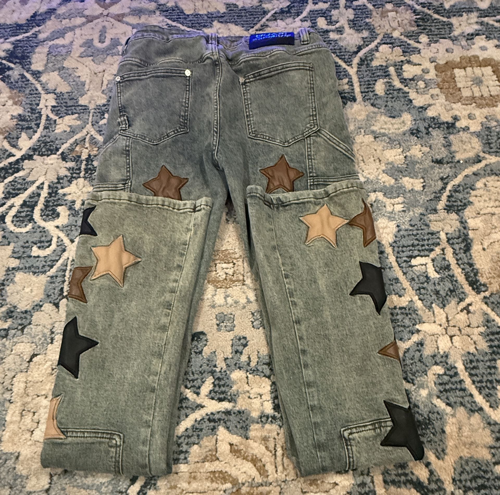 GUAPI Star Patch Denim Jeans Size 32 Light Wash 8