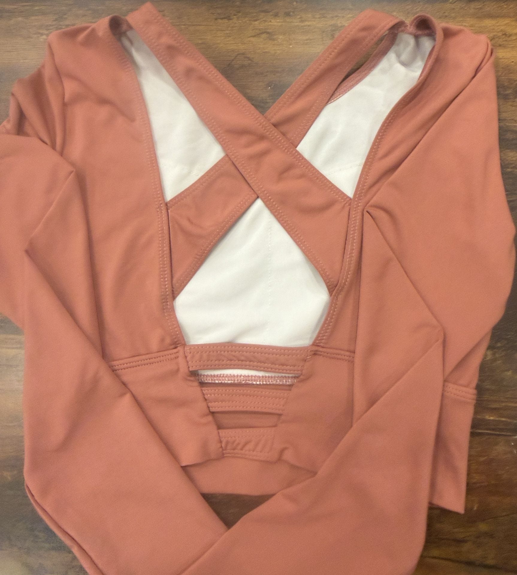 SHEIN Long Sleeve Crop Top Dusty Rose Pink Activewear S 4