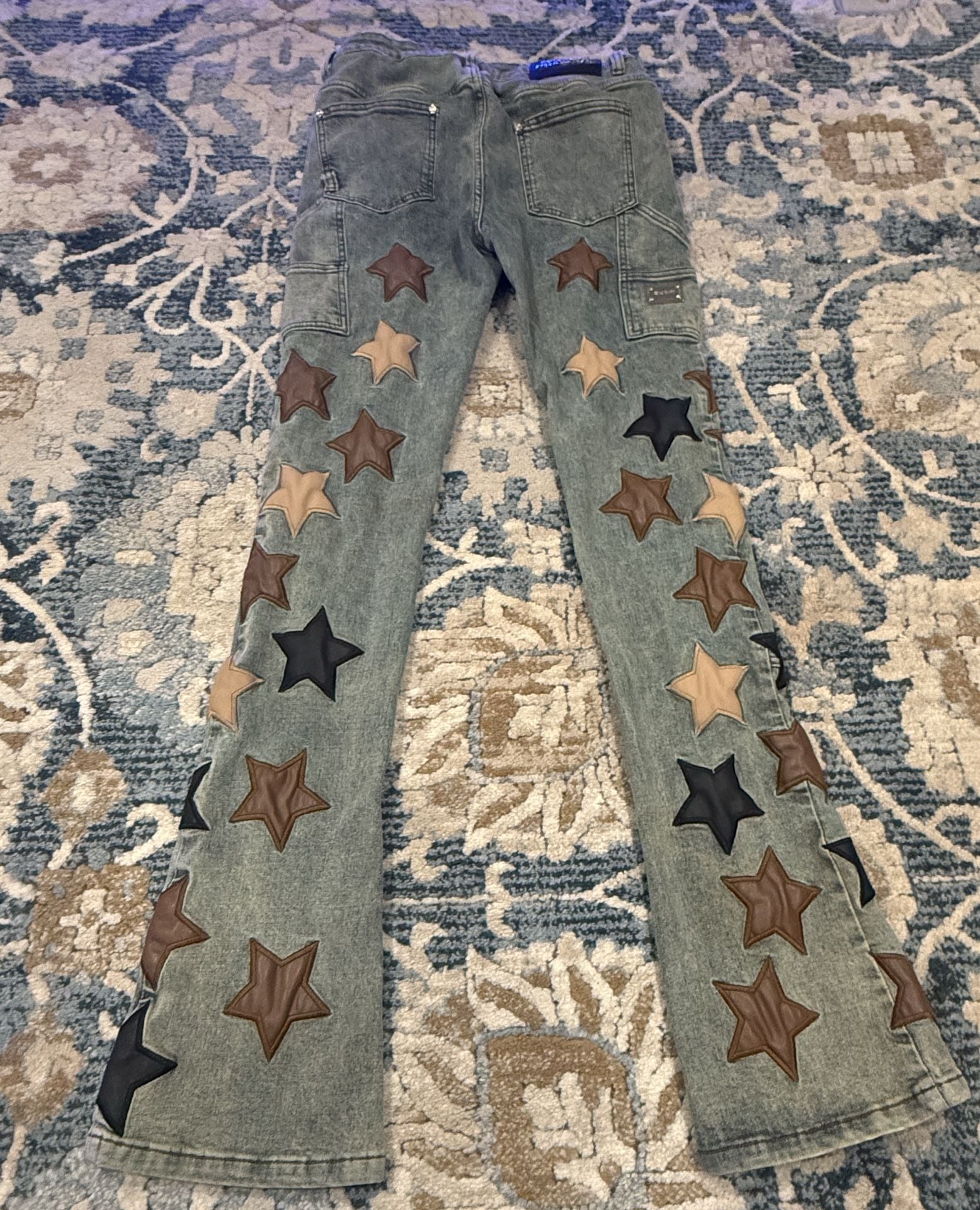 GUAPI Star Patch Denim Jeans Size 32 Light Wash 7