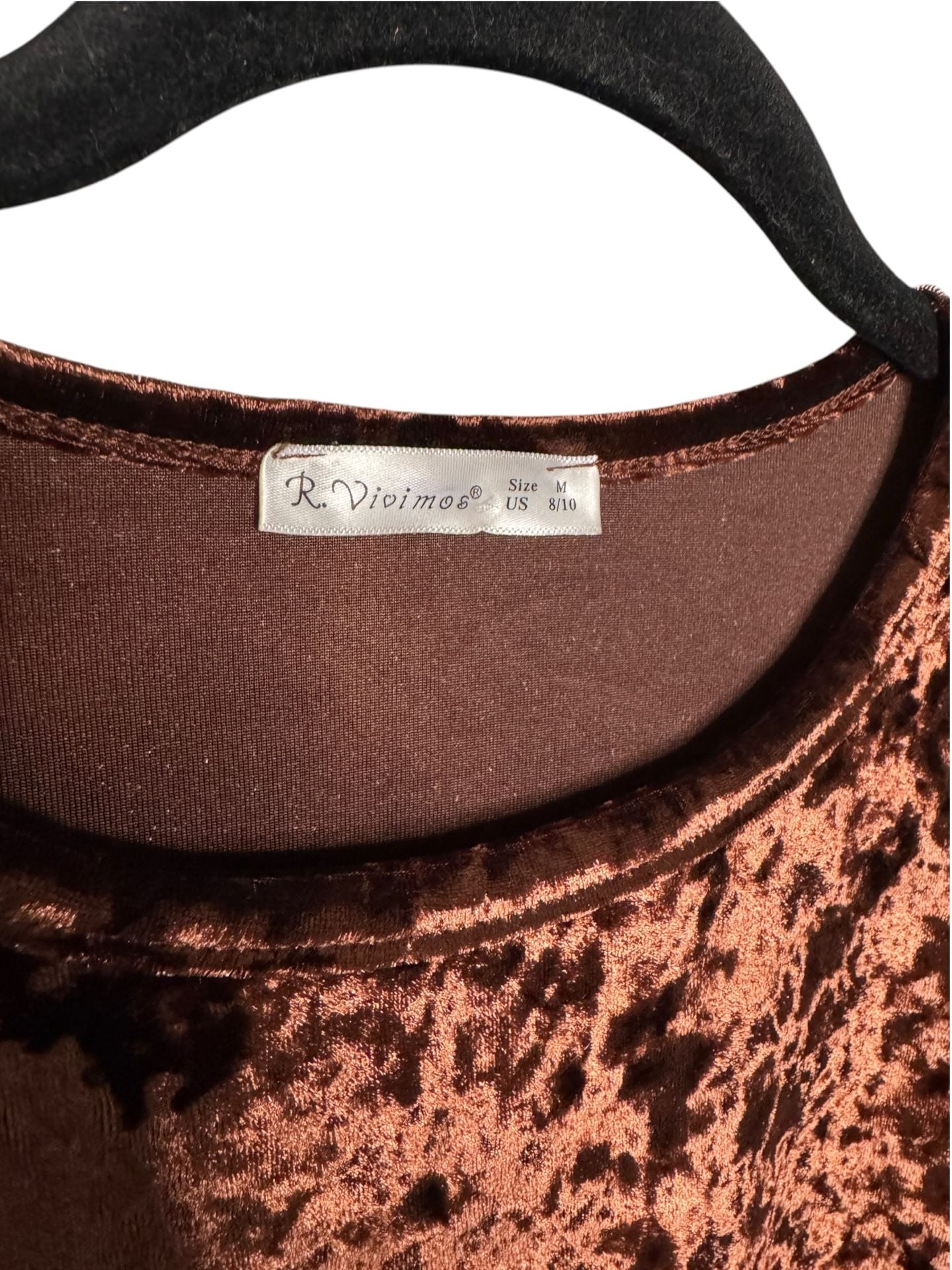 Crushed Velvet Dress Brown Short Sleeve Size M 4