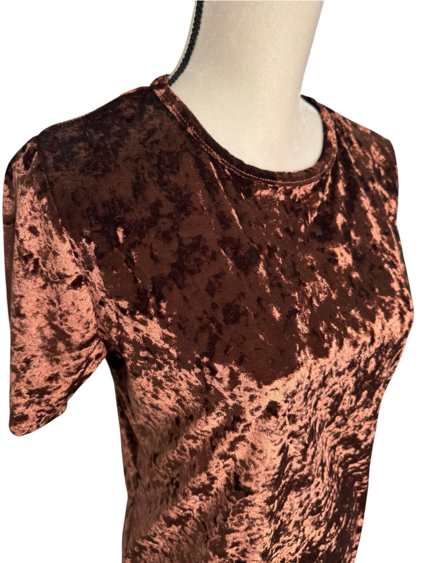 Crushed Velvet Dress Brown Short Sleeve Size M 5