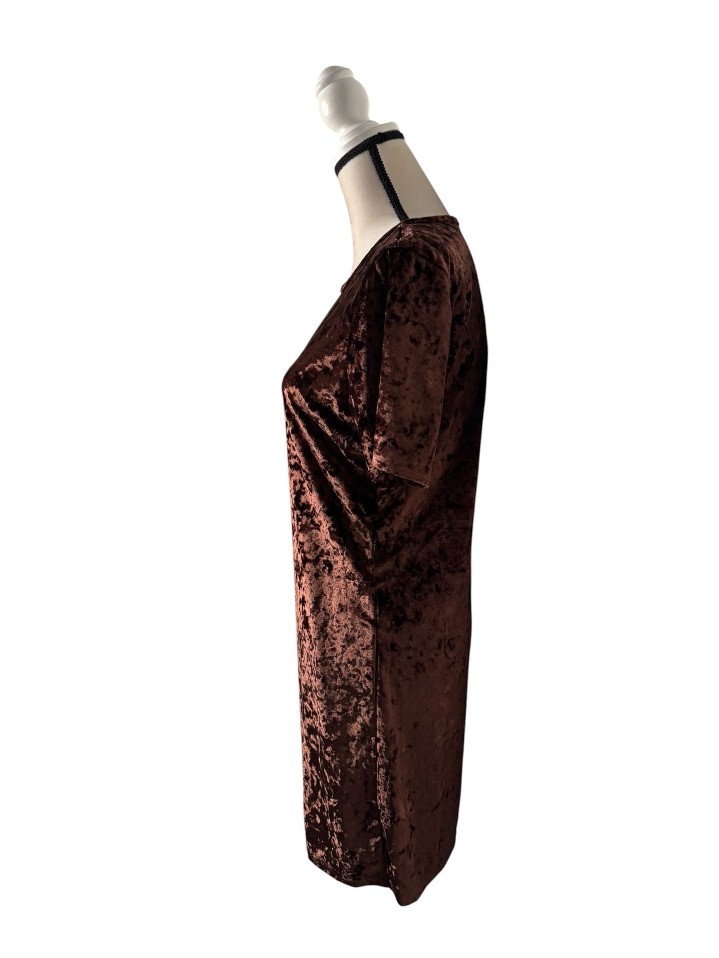 Crushed Velvet Dress Brown Short Sleeve Size M 6