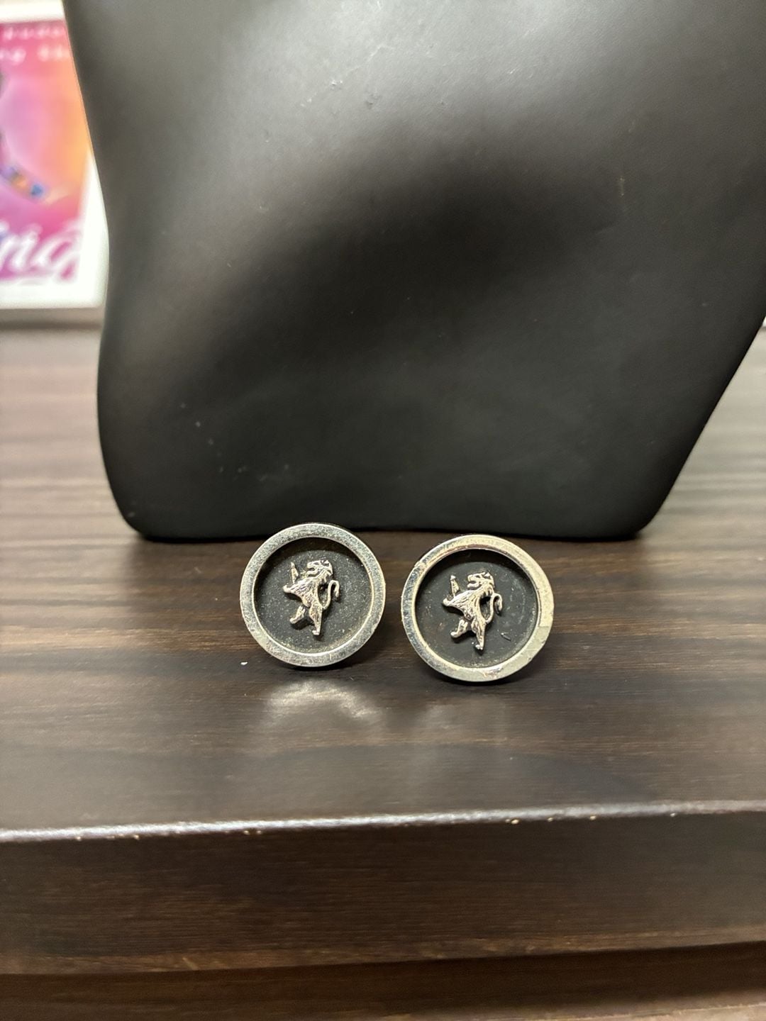 Vintage Lion Rampant Silver Tone Cufflinks Round Crest 2