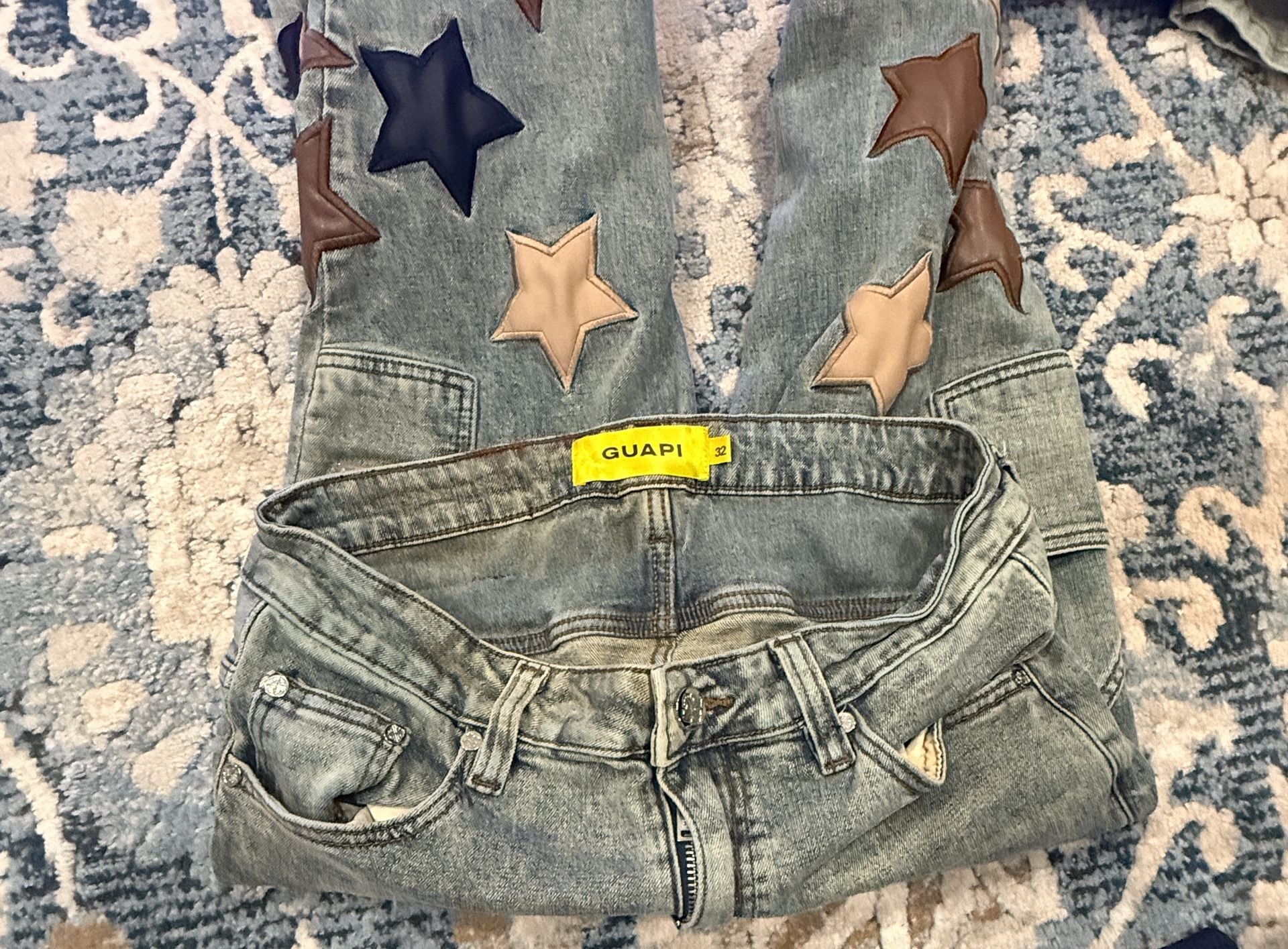 GUAPI Star Patch Denim Jeans Size 32 Light Wash 10