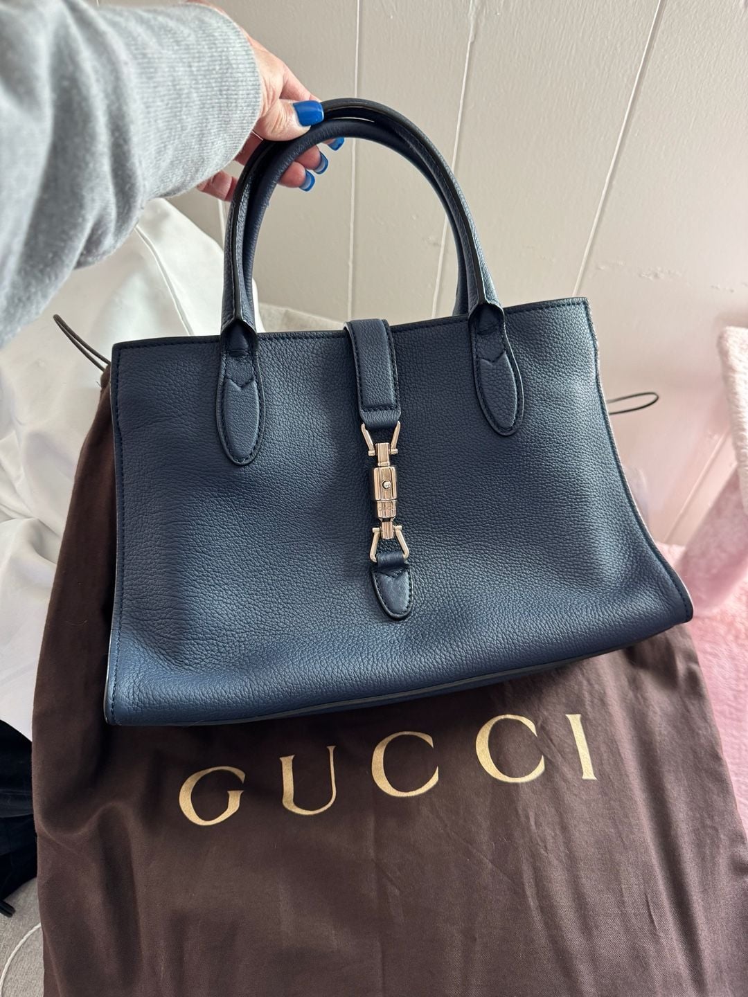 Gucci Jackie Tote Bag Blue Leather 2