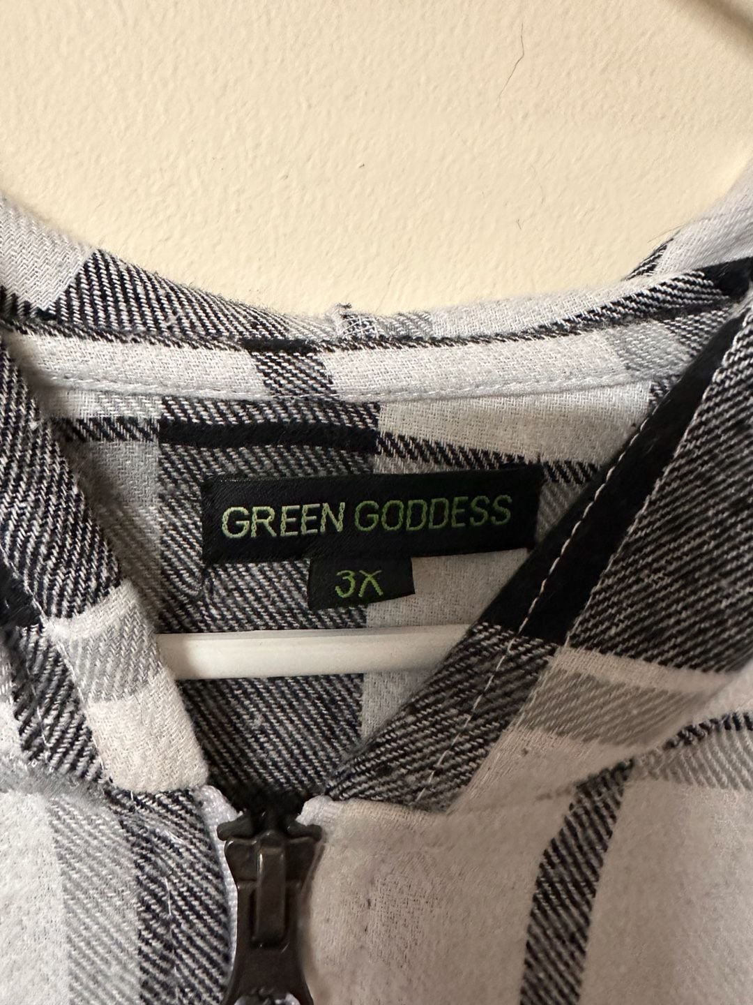 Green Goddess Plaid Hooded Zip Jacket Size L Black White 4