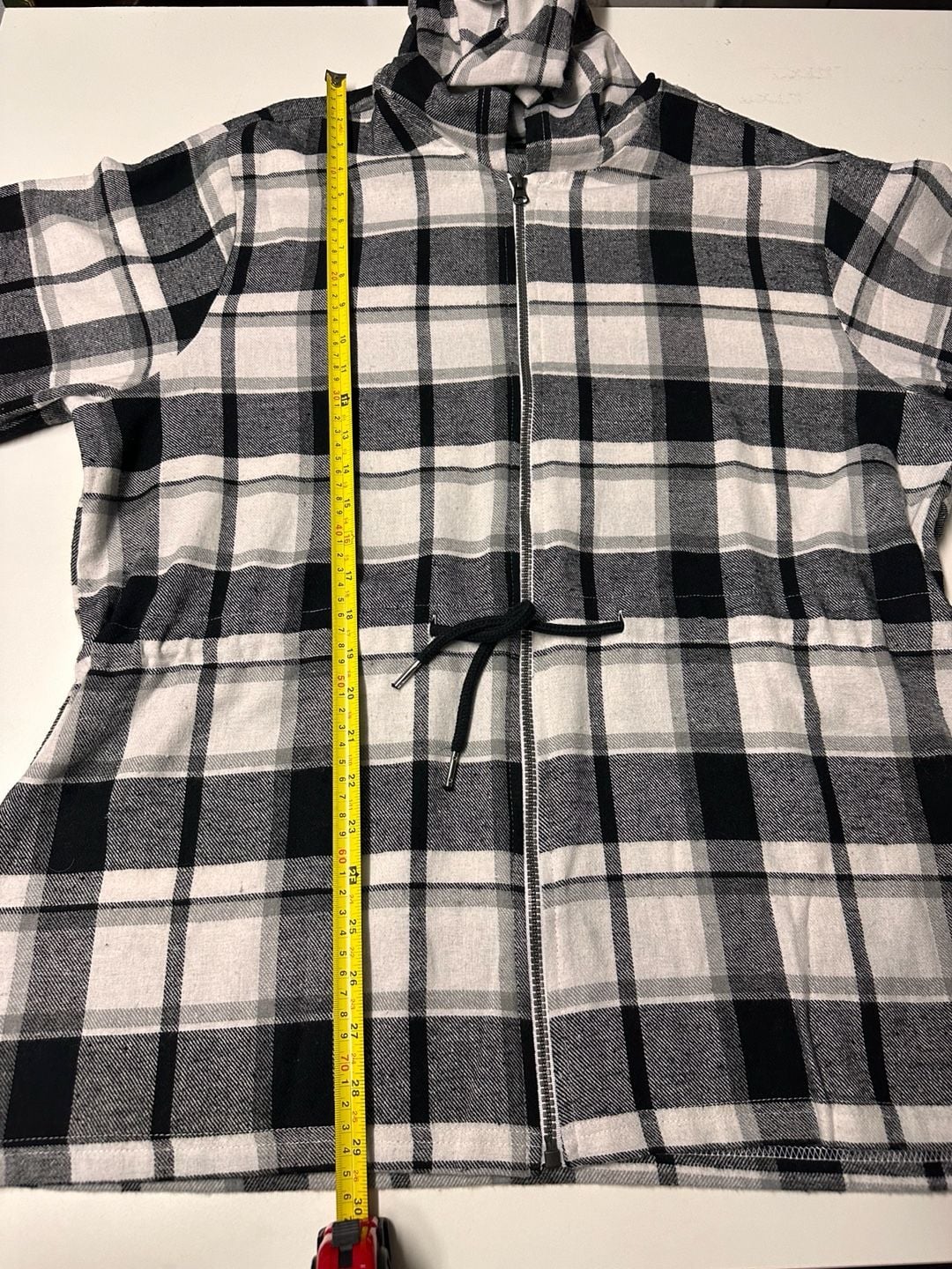 Green Goddess Plaid Hooded Zip Jacket Size L Black White 5