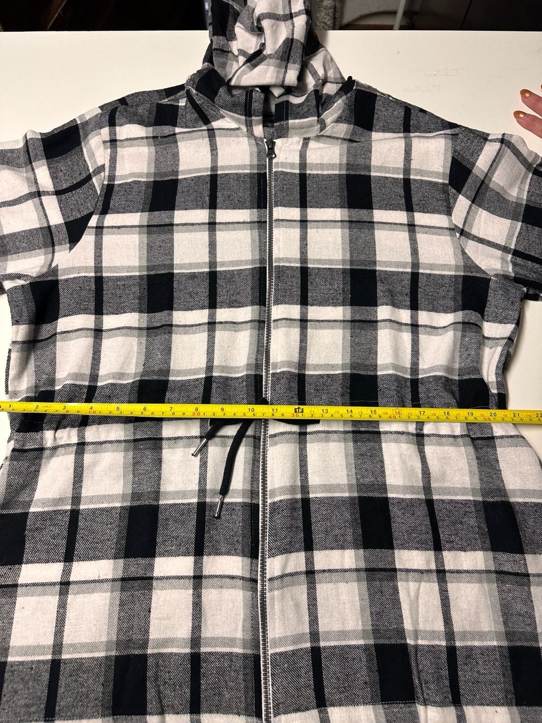 Green Goddess Plaid Hooded Zip Jacket Size L Black White 6
