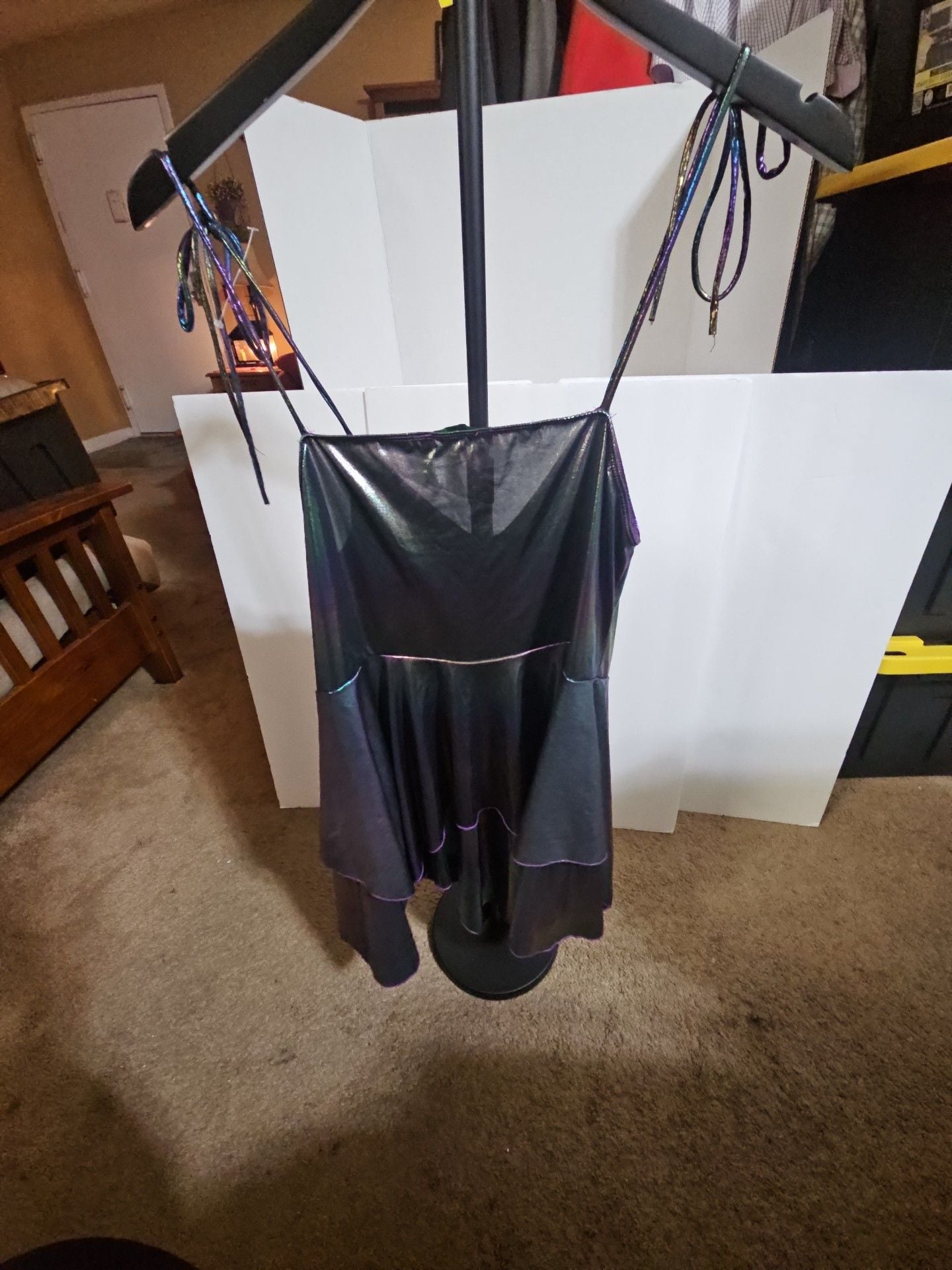 Club Exx Holographic Cami Dress Size XXL Purple Black Metallic Ruffle 2