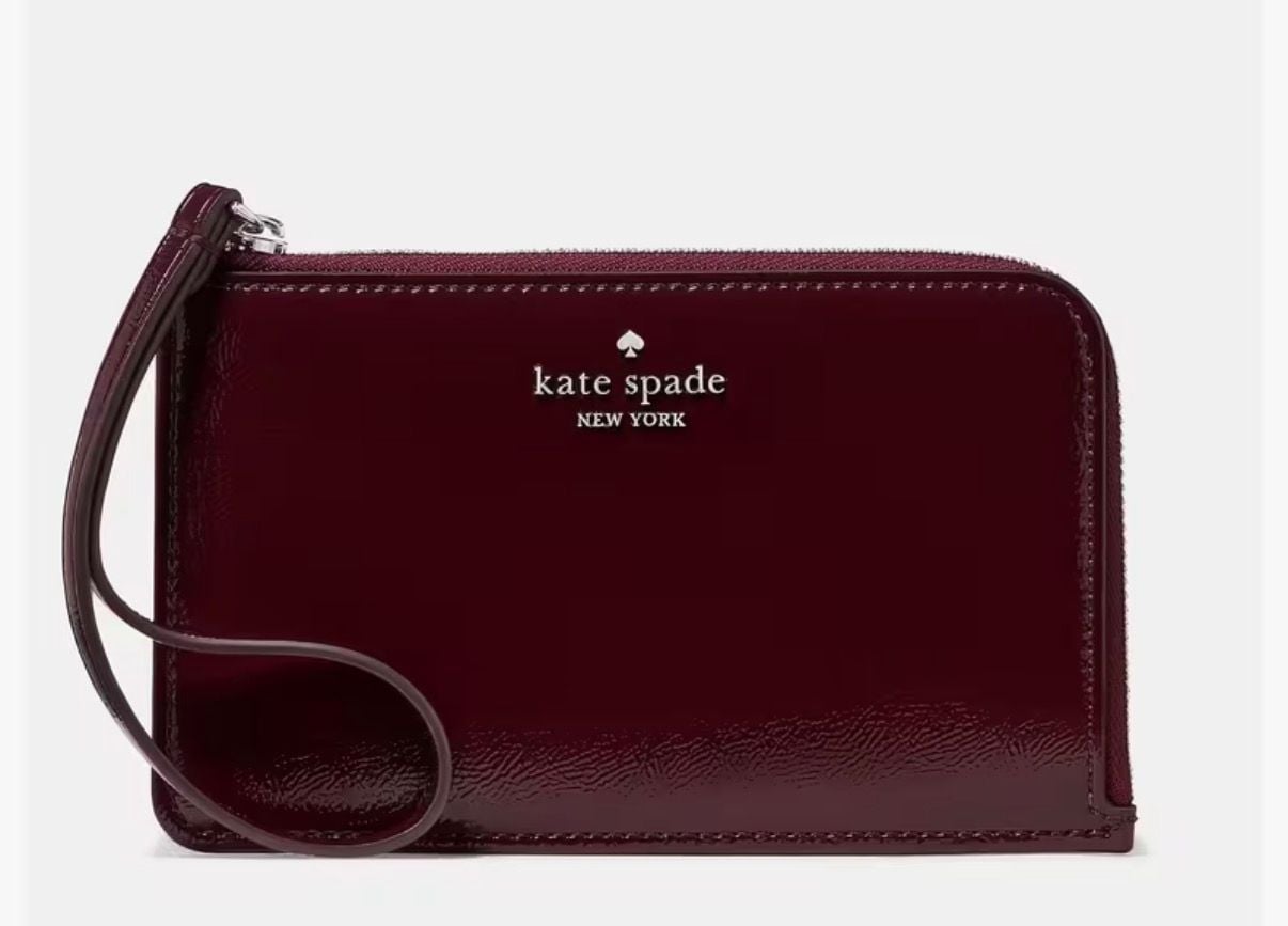 Kate Spade New York Patent Leather Wristlet Pouch Burgundy 2