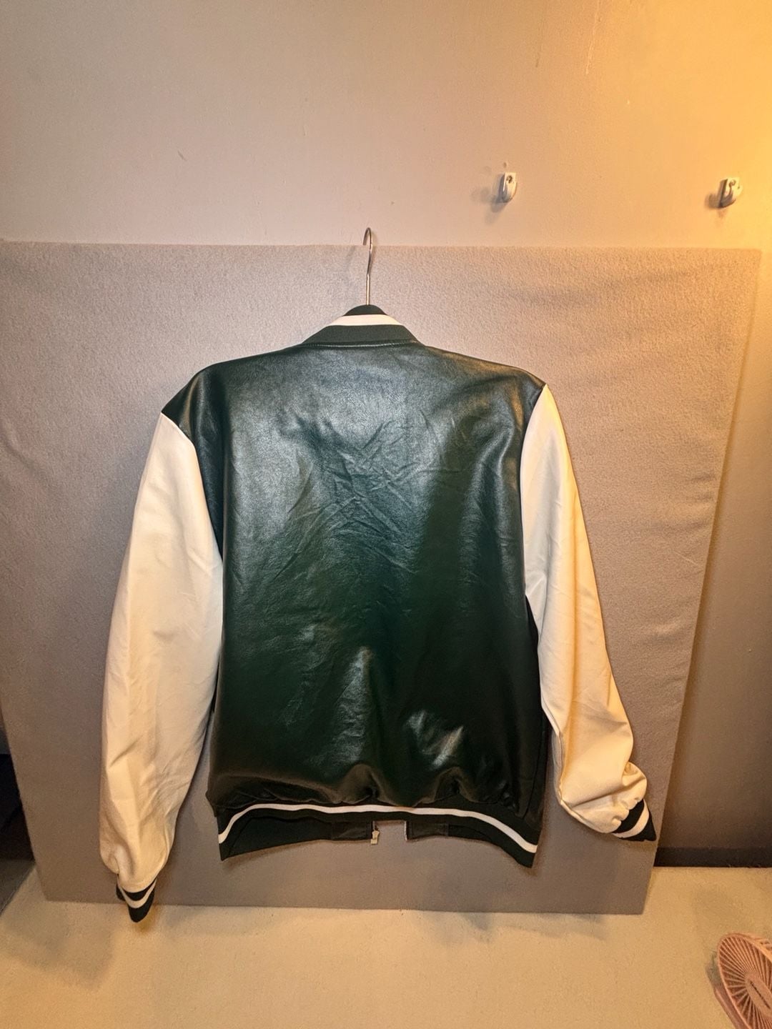 boohooMAN Faux Leather Varsity Jacket Size M Green White 5