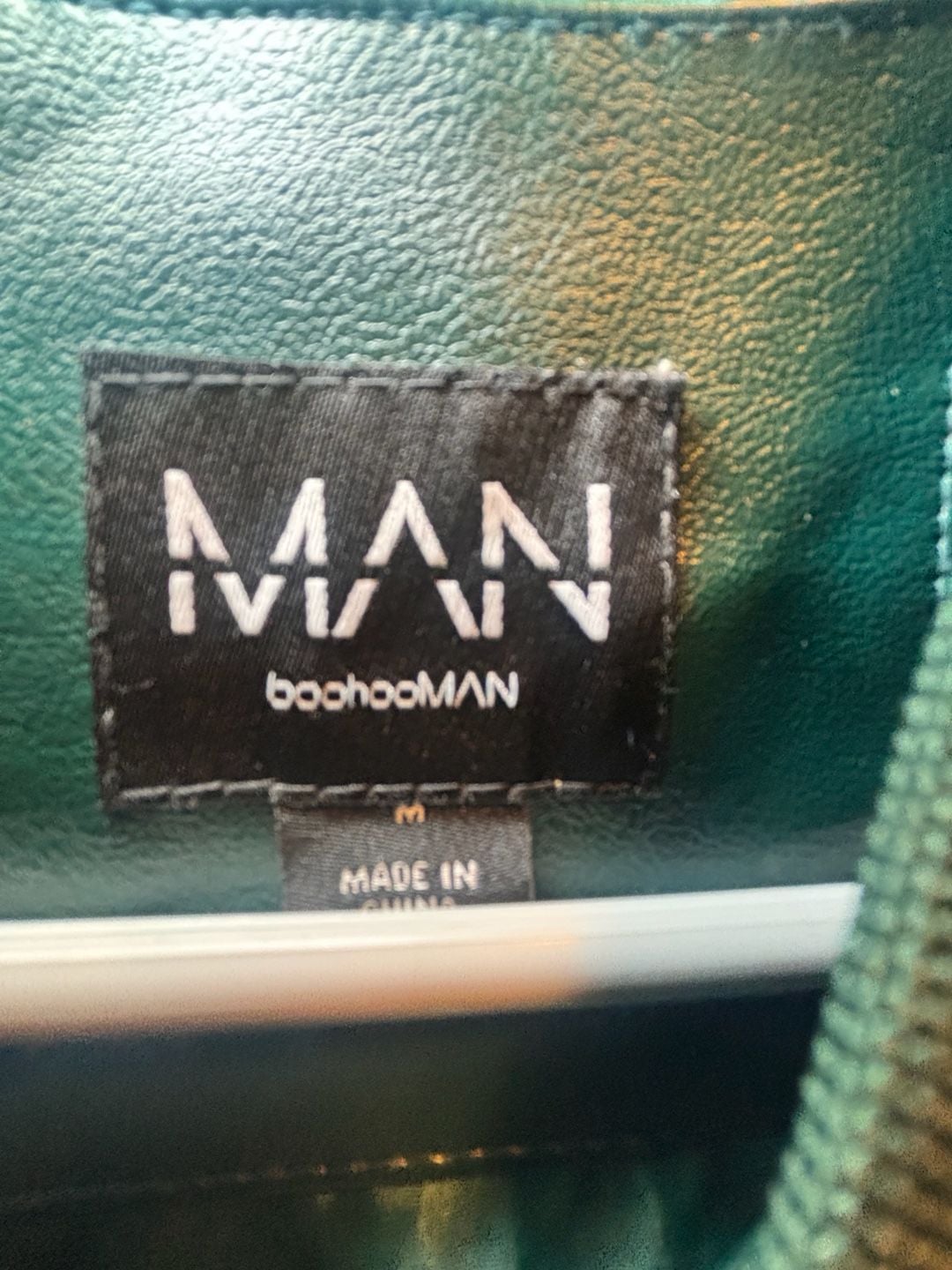 boohooMAN Faux Leather Varsity Jacket Size M Green White 6