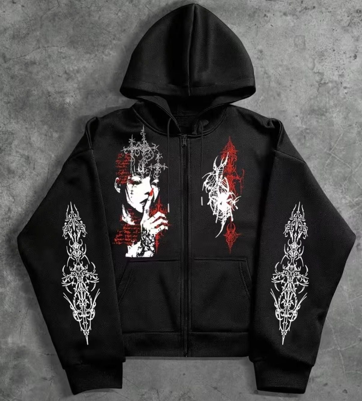 Unbranded Gothic Graphic Print Full Zip Hoodie Black 2