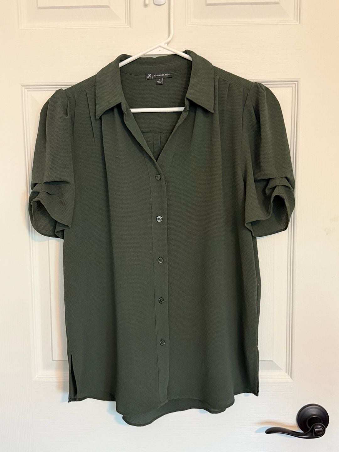 Adrianna Papell Button Down Green Blouse Size S 2
