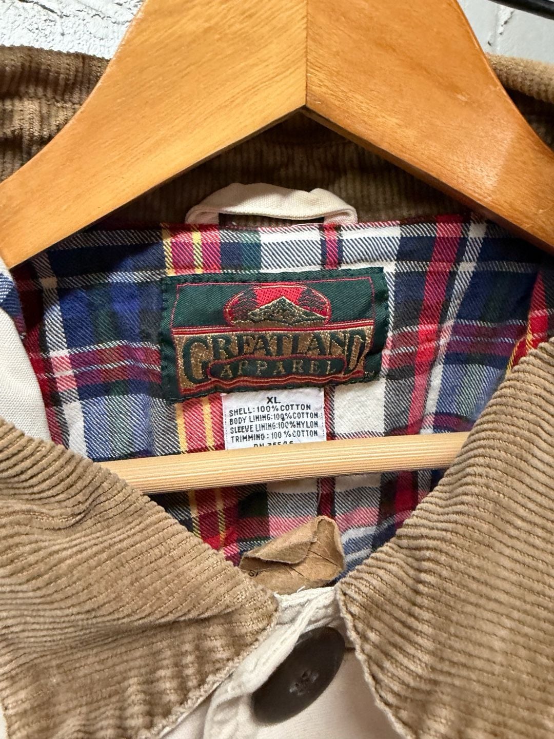 Greatland Apparel Canvas Barn Jacket XL Beige Corduroy Collar Plaid 4