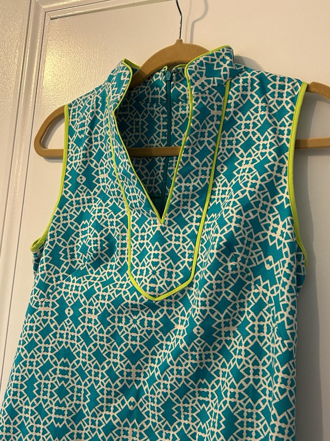 Eliza B Dress Size 4 Teal Geometric Sleeveless Stand Collar 4