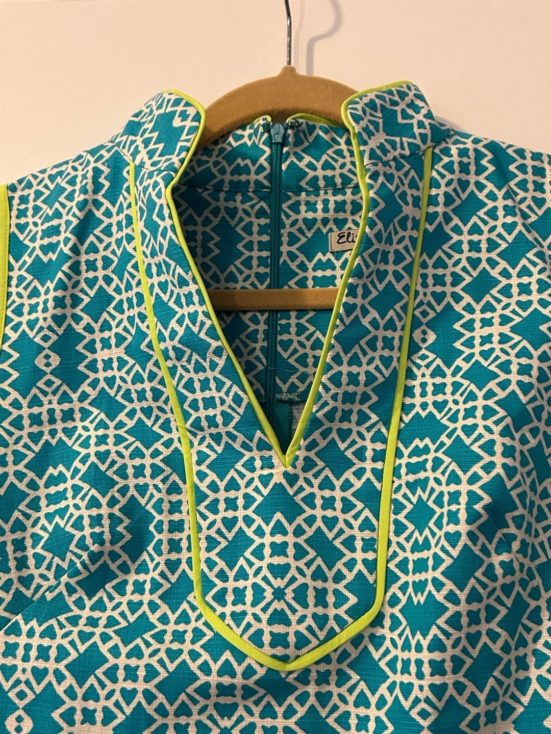 Eliza B Dress Size 4 Teal Geometric Sleeveless Stand Collar 6
