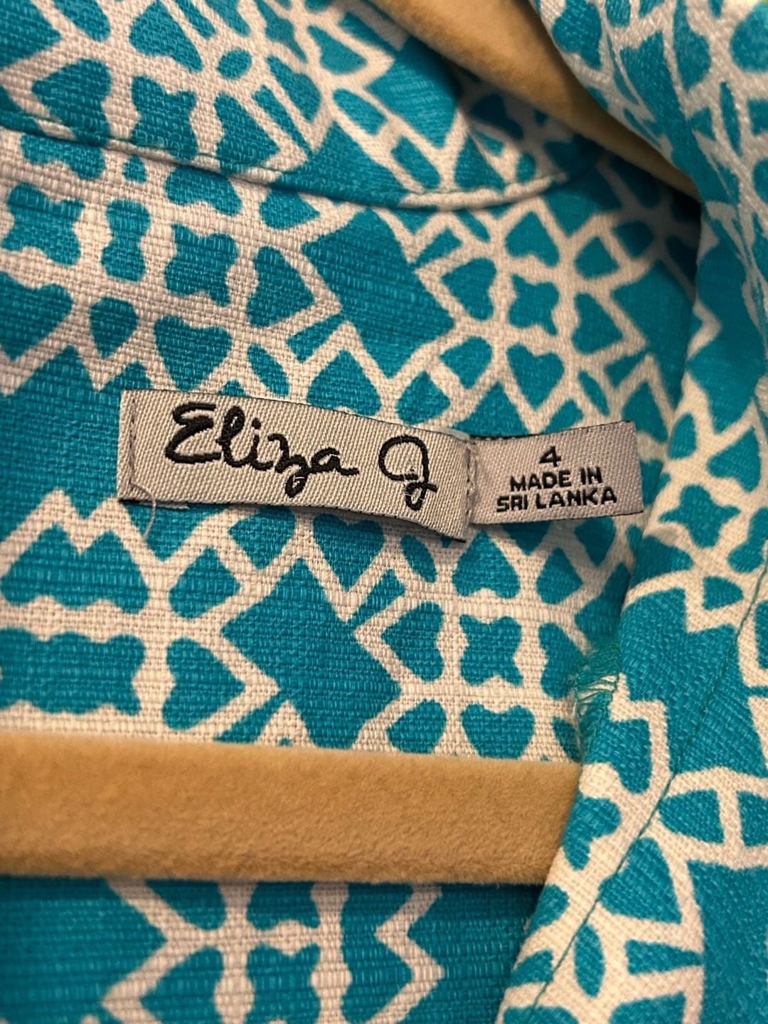 Eliza B Dress Size 4 Teal Geometric Sleeveless Stand Collar 7