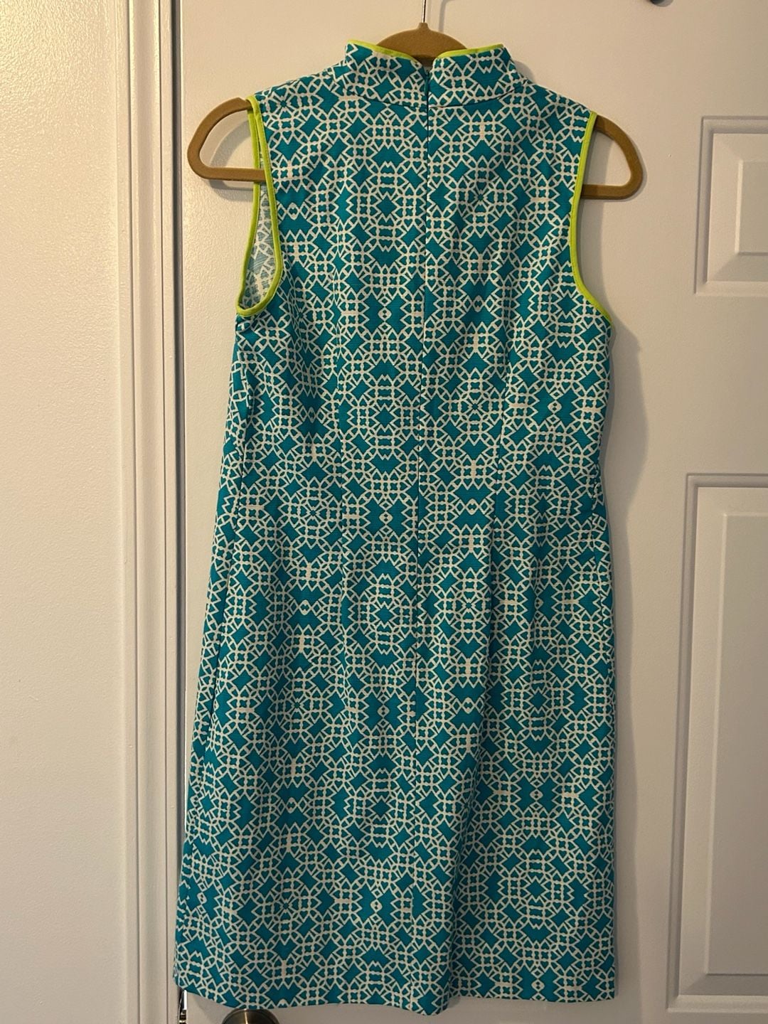 Eliza B Dress Size 4 Teal Geometric Sleeveless Stand Collar 8