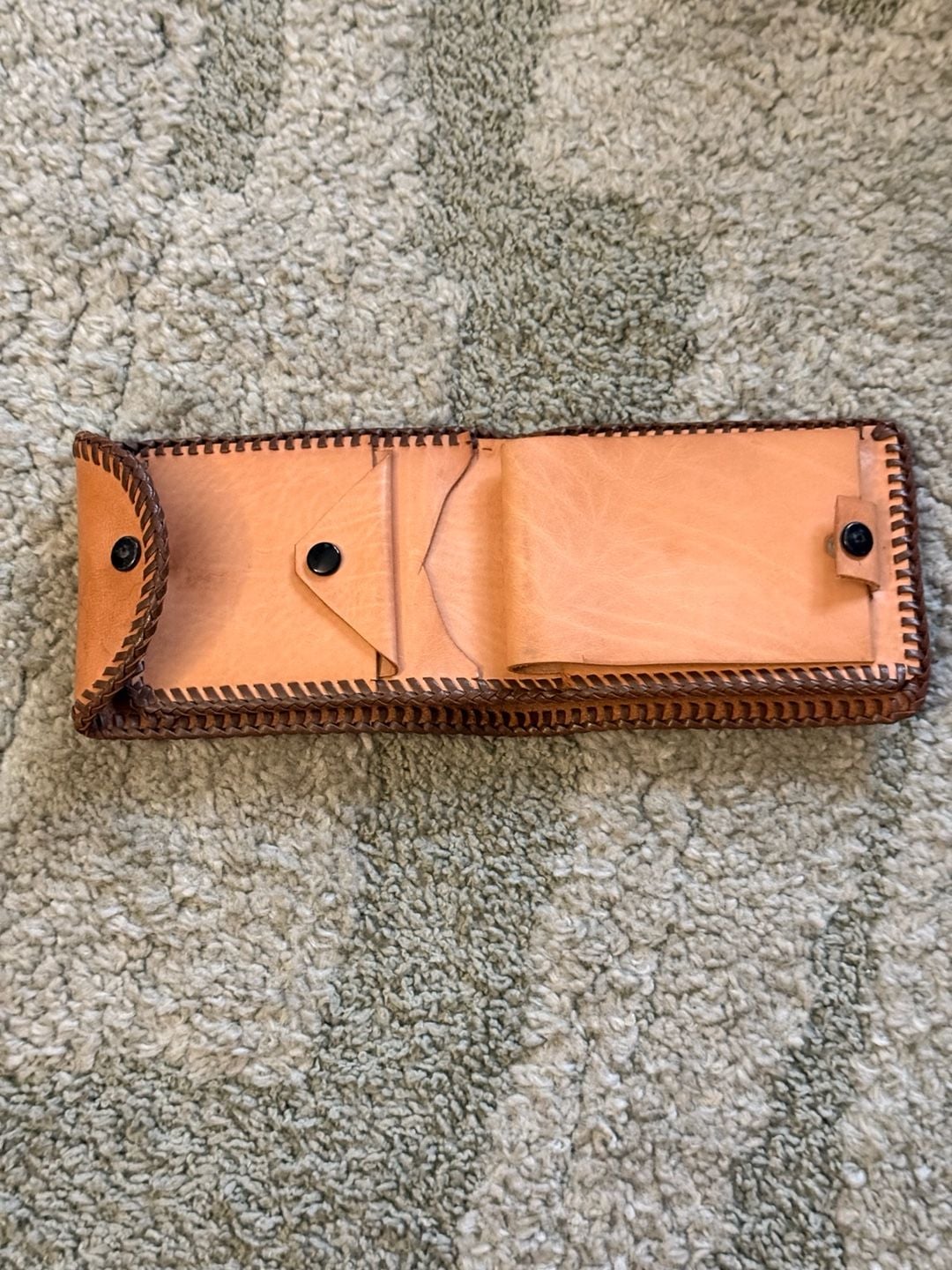 Vintage Hand Tooled Leather Wallet Floral Laced Edge 3