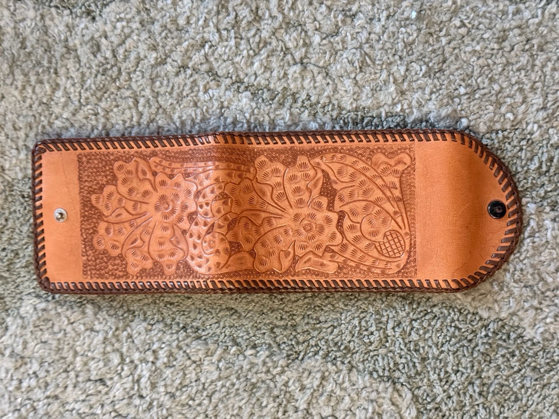 Vintage Hand Tooled Leather Wallet Floral Laced Edge 5