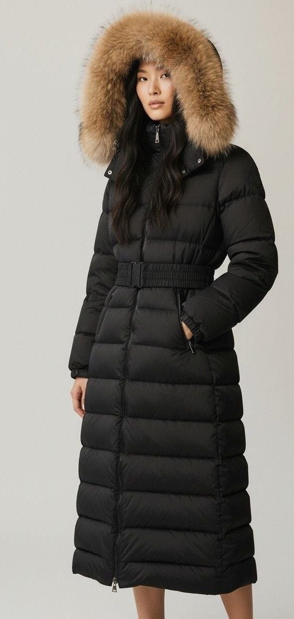 Moncler Long Puffer Down Coat With Fur Hood Black Sz 0 2