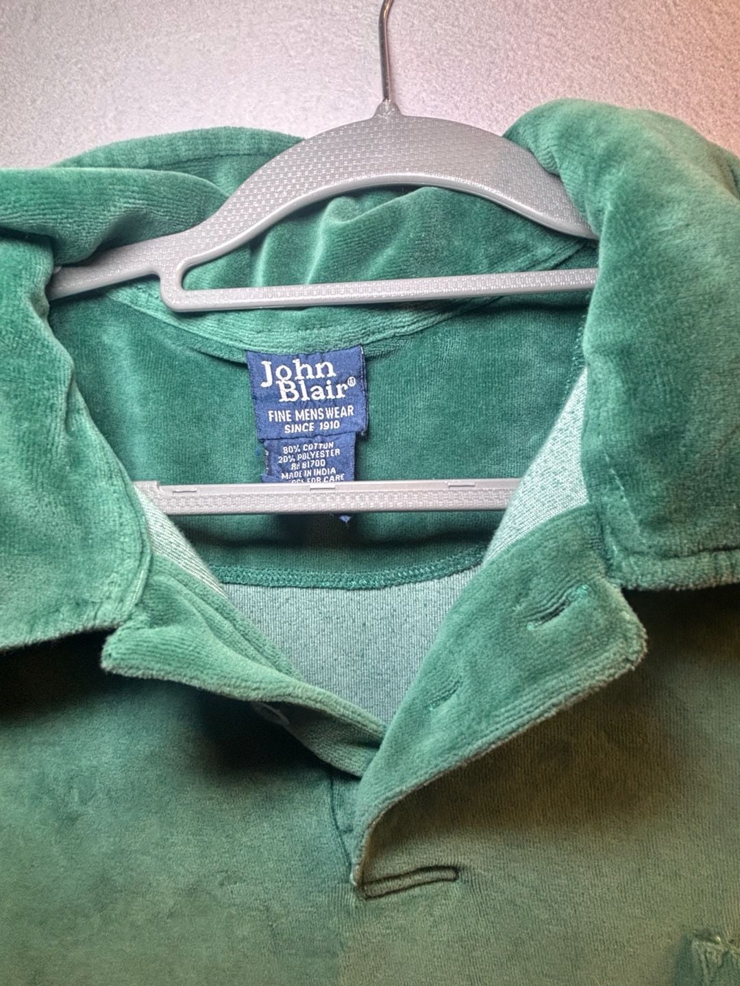 John Blair Velour Pullover Shirt Size 2XL Tall Green Long Sleeve Collar 3