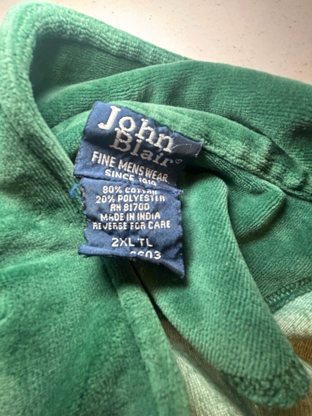 John Blair Velour Pullover Shirt Size 2XL Tall Green Long Sleeve Collar 5