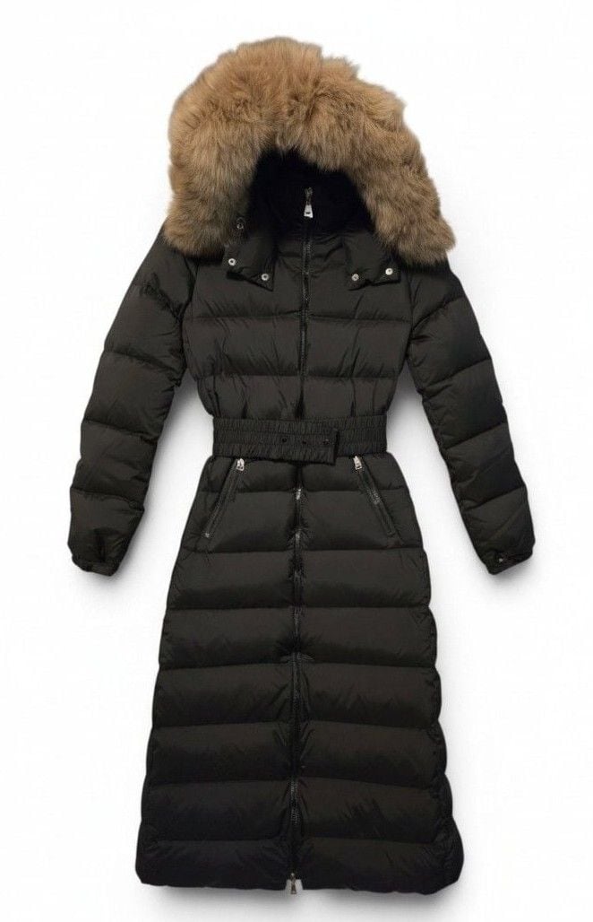 Moncler Long Puffer Down Coat With Fur Hood Black Sz 0 3