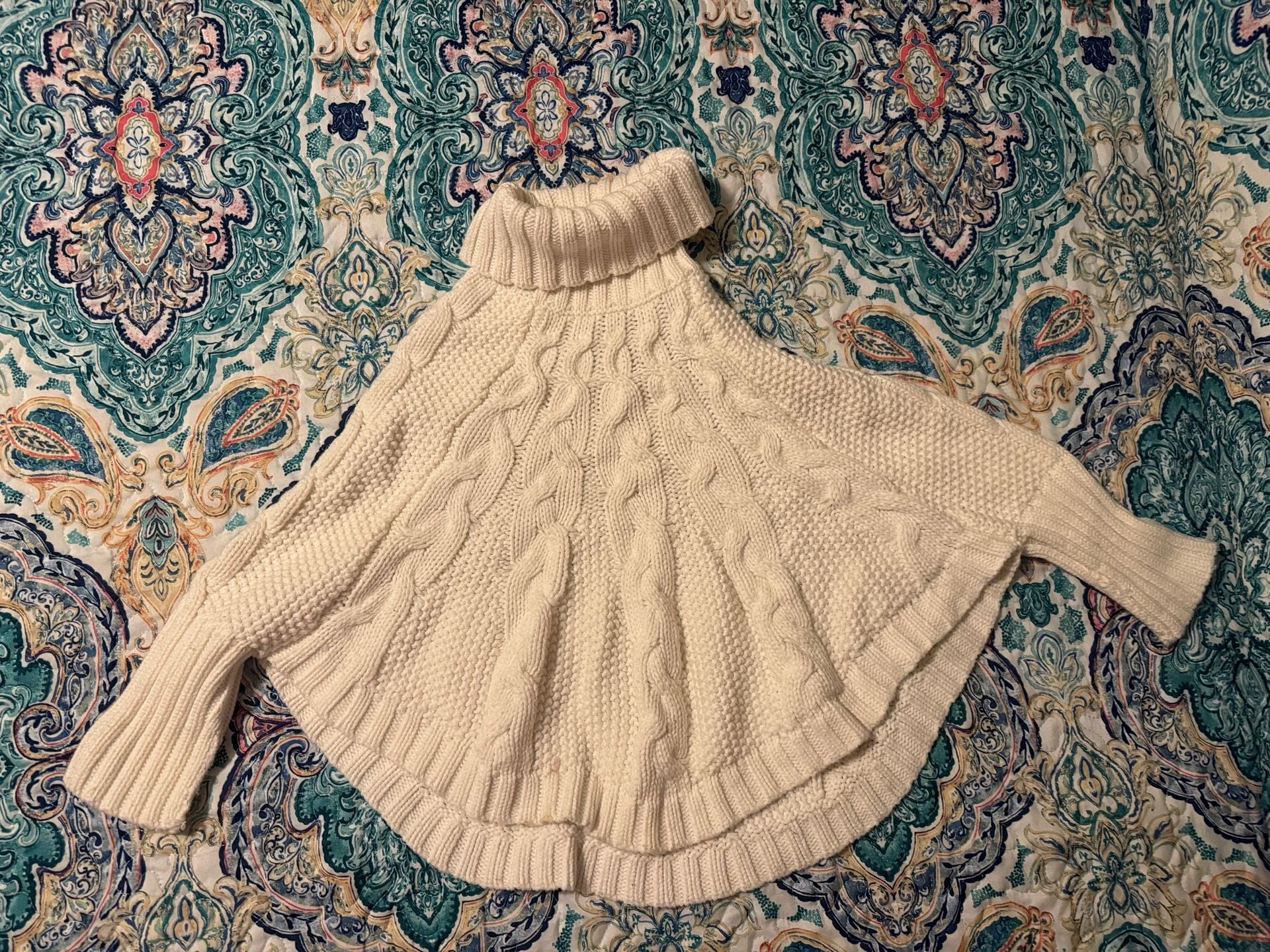 Toddler girl Knit Poncho Turtleneck Sweater Cream 2T 2