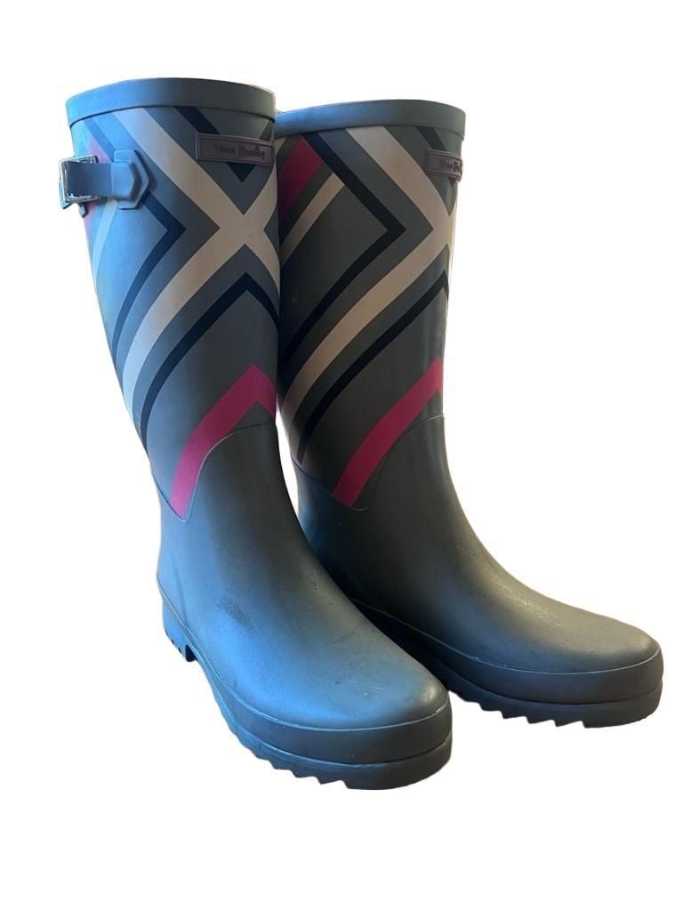 Vera Bradley Rain Boots Gray Pink Geometric Rubber Tall Size 7 3