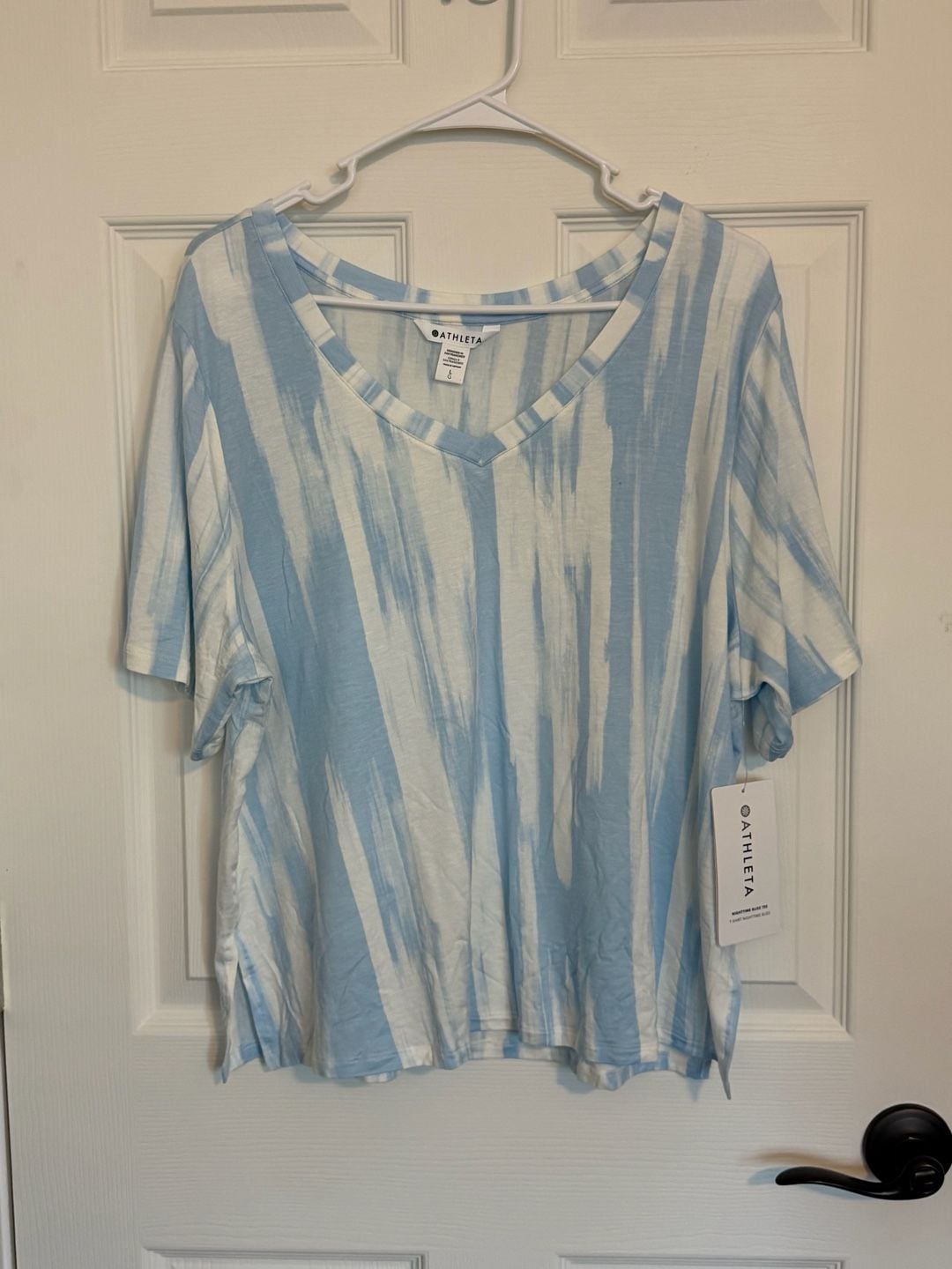 Athleta Nighttime Bliss Tee Size L Blue White Tie Dye 2