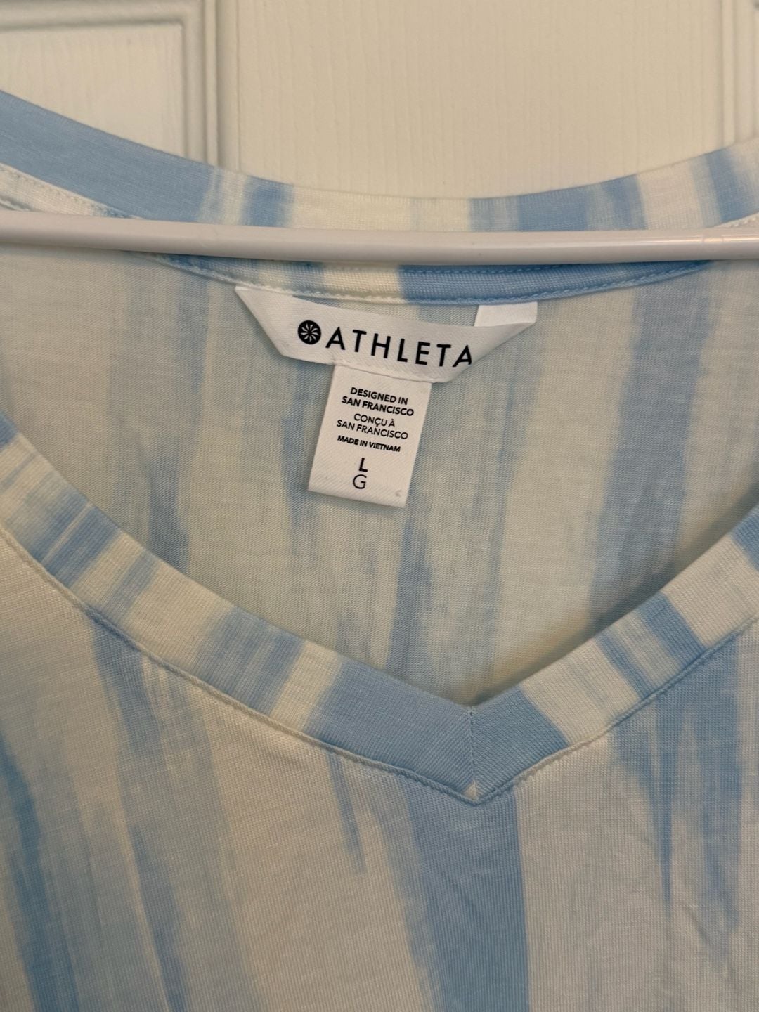 Athleta Nighttime Bliss Tee Size L Blue White Tie Dye 3