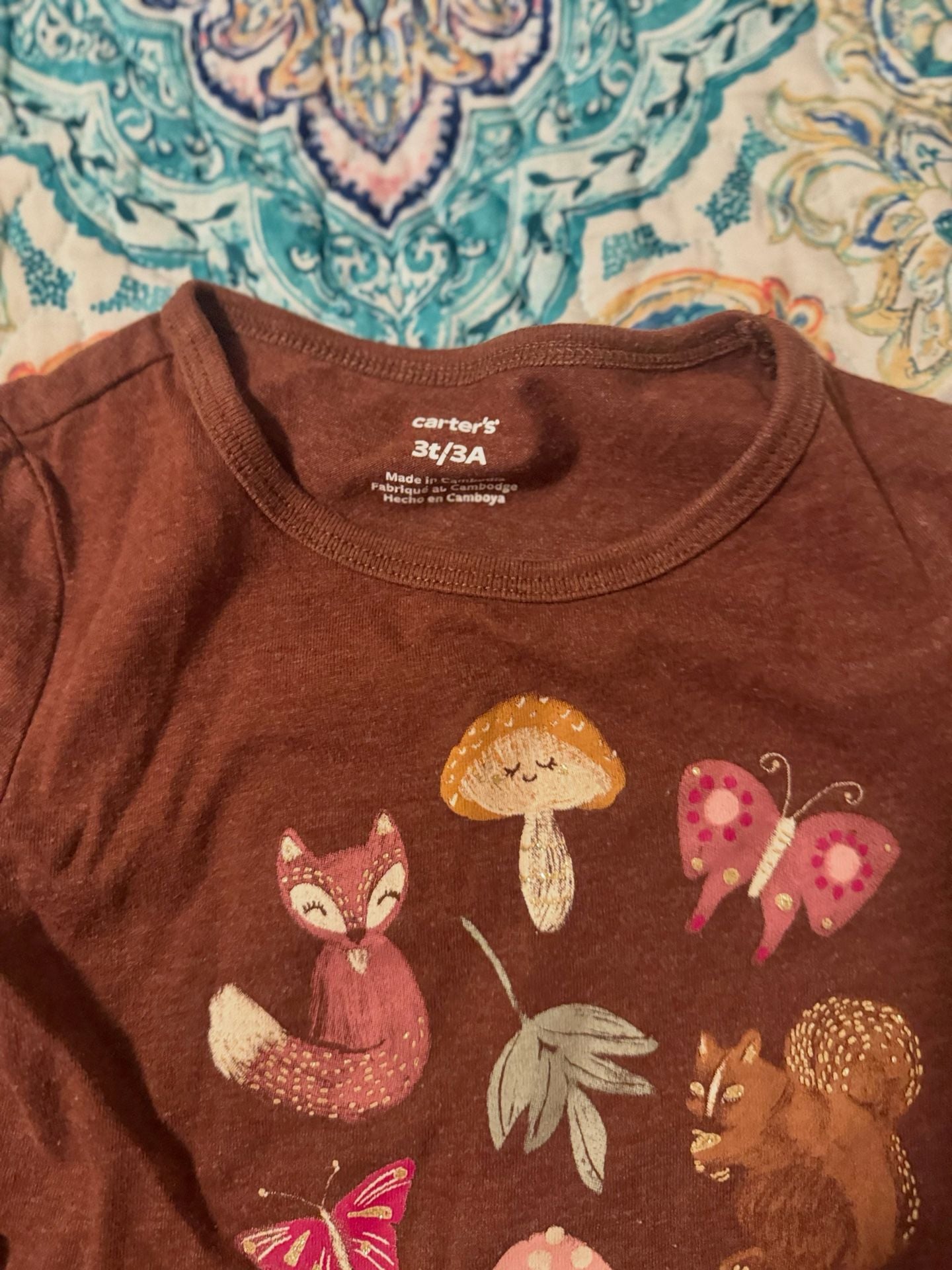 Carter's Woodland Friends Long Sleeve Shirt Size 3T Brown 1