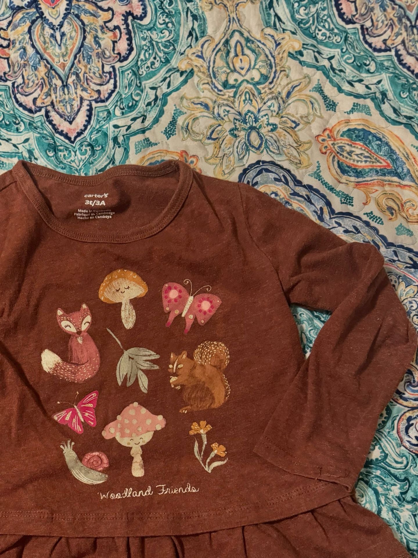 Carter's Woodland Friends Long Sleeve Shirt Size 3T Brown 2