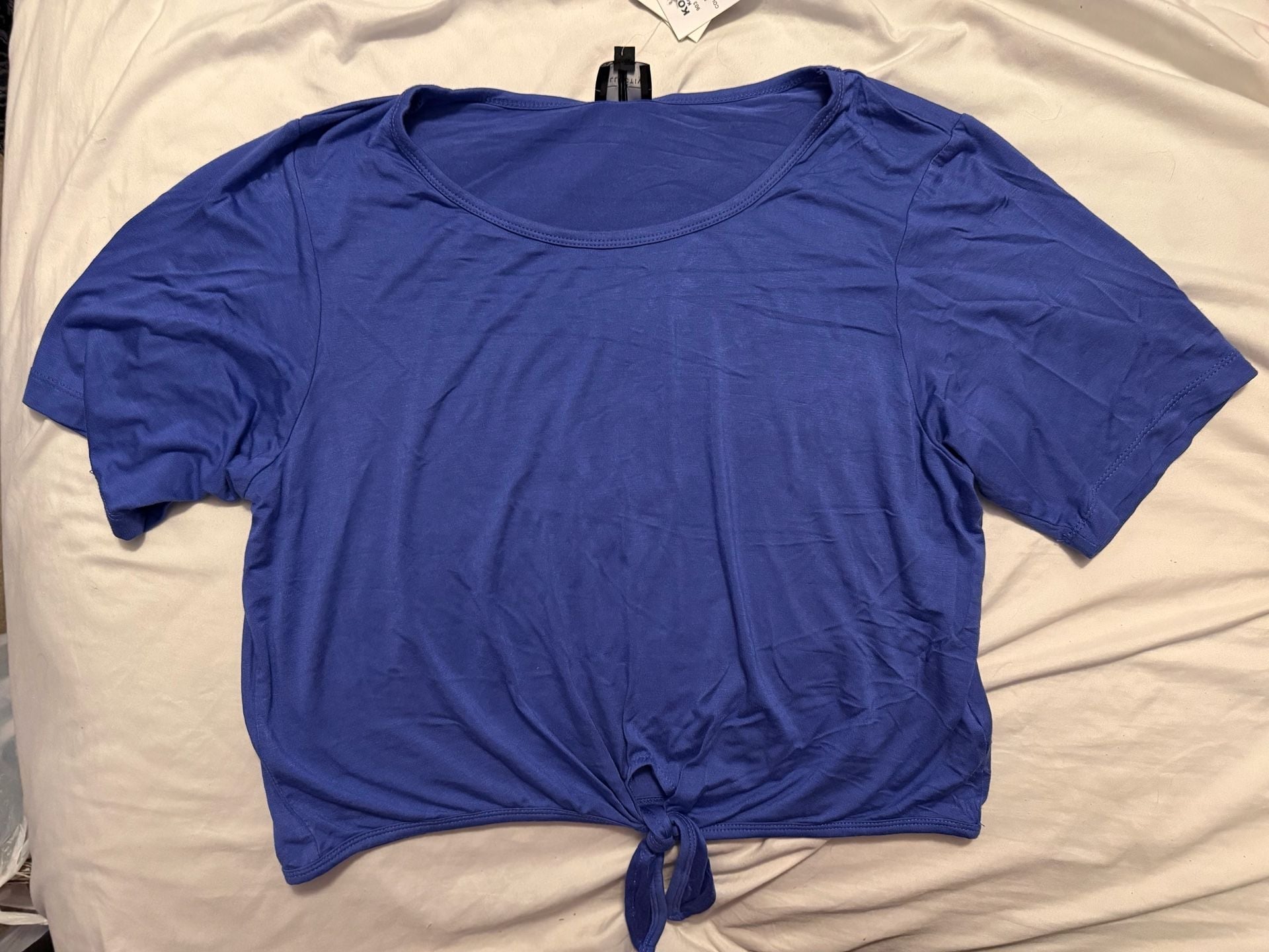 Collective T-Shirt Size L Blue Short Sleeve Tie Front Top 1