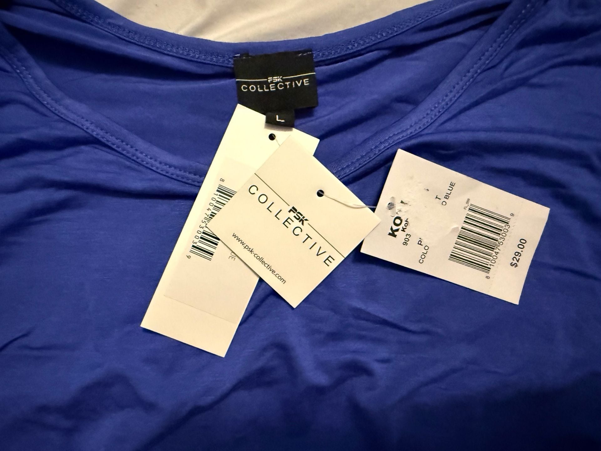 Collective T-Shirt Size L Blue Short Sleeve Tie Front Top 2